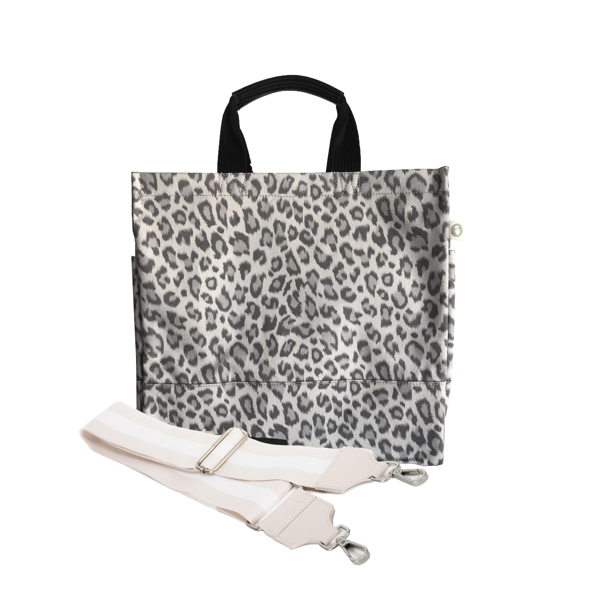 Monogram Stripe: Luxe North South Bag- Grey Leopard - Quilted Koala