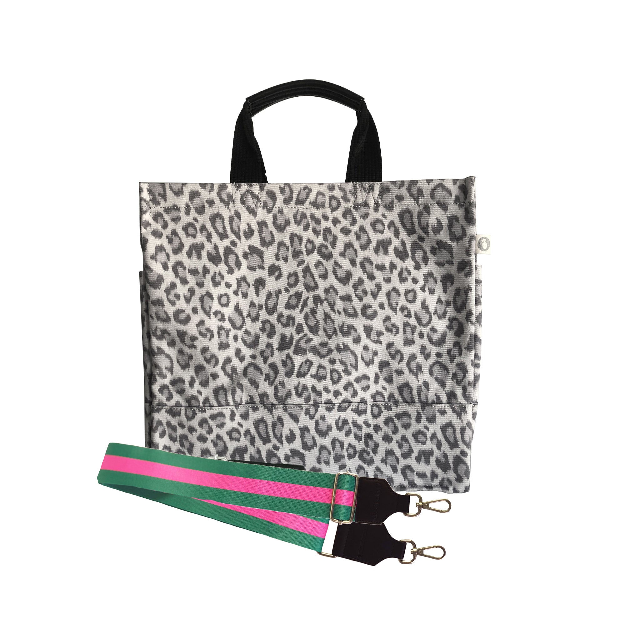 Monogram Stripe: Luxe North South Bag- Grey Leopard - Quilted Koala
