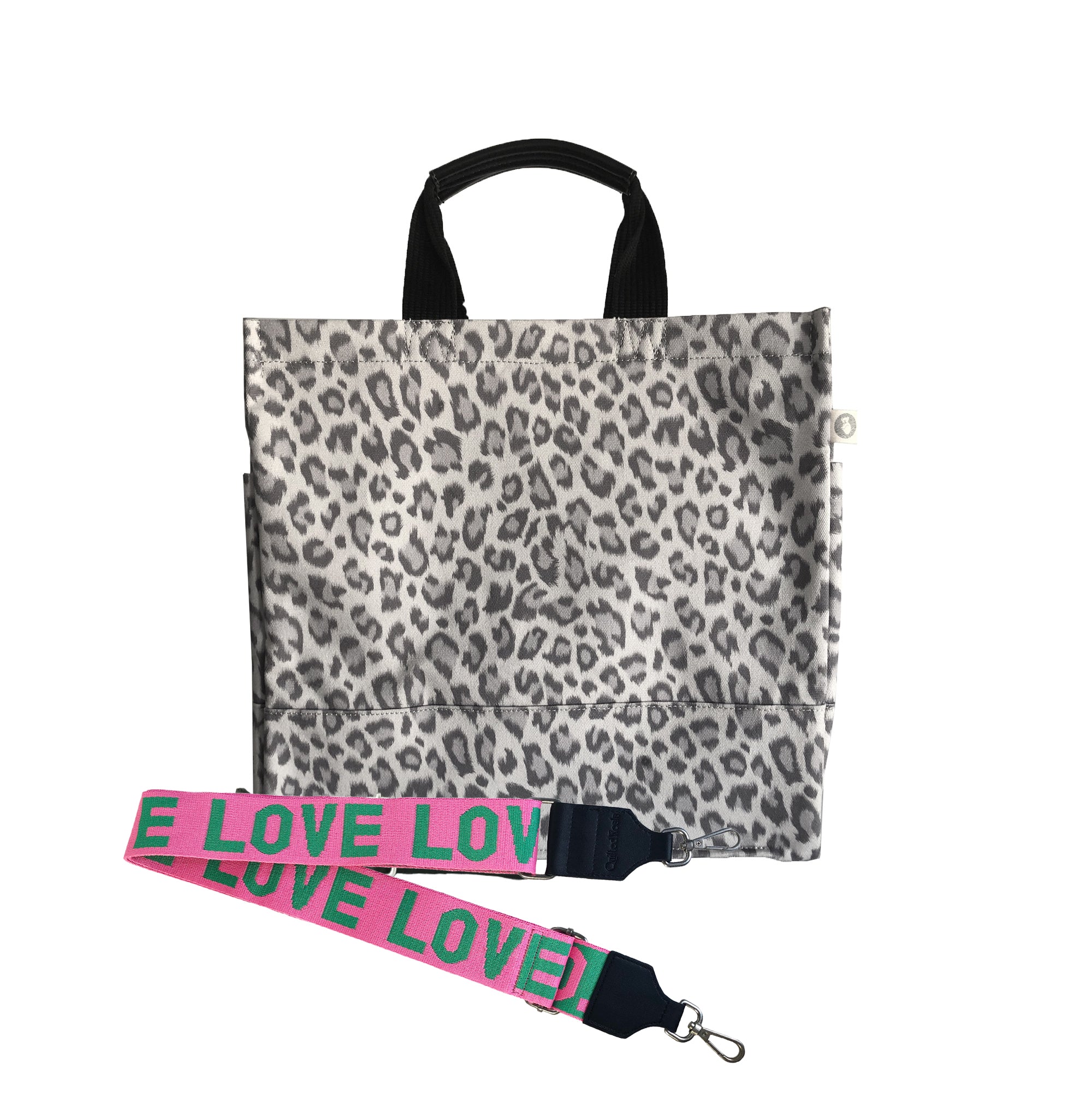 Monogram Stripe: Luxe North South Bag- Grey Leopard - Quilted Koala