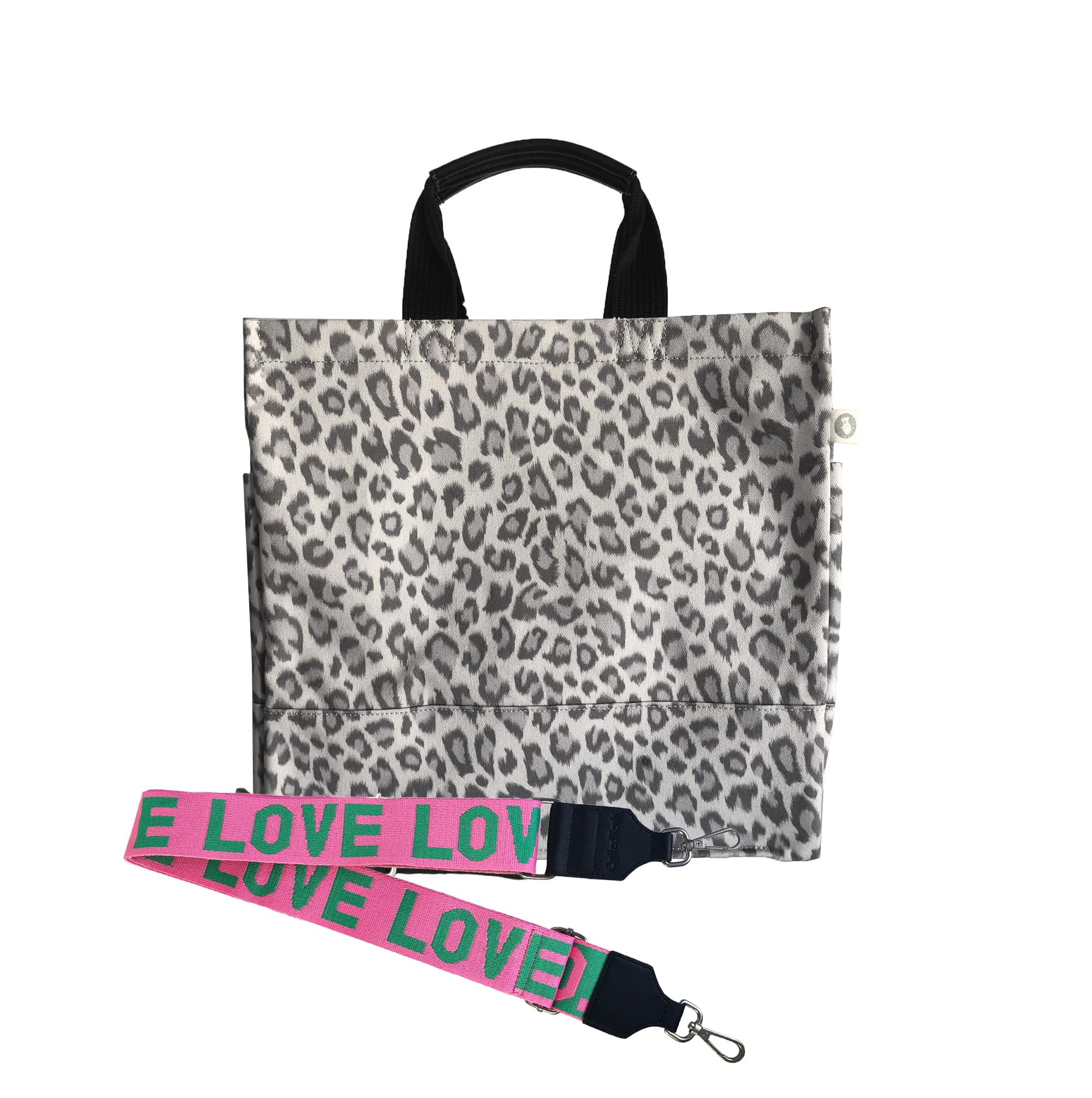 Monogram Stripe: Luxe North South Bag- Grey Leopard - Quilted Koala