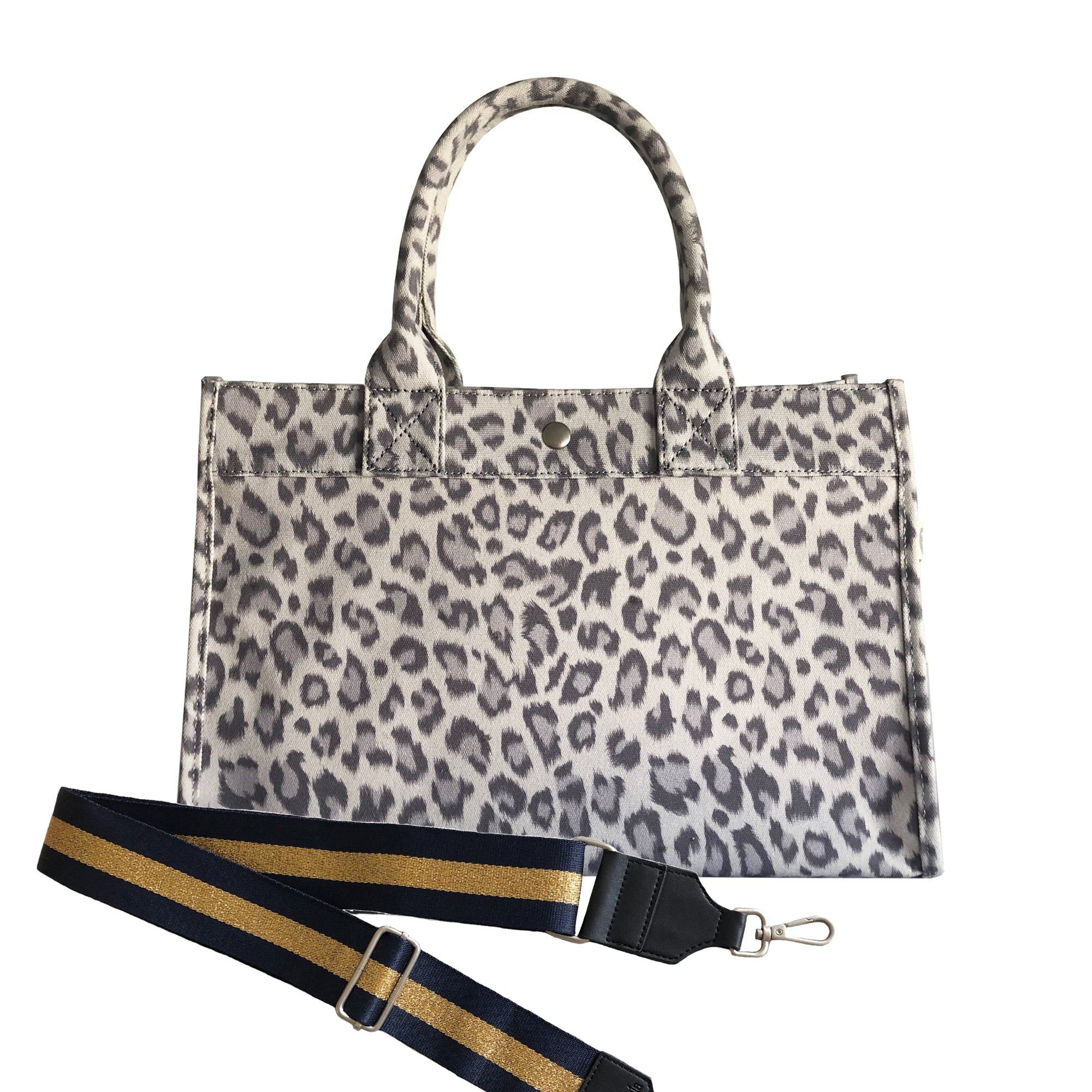 Monogram Stripe: Midi East West Bag- Grey Leopard - Quilted Koala