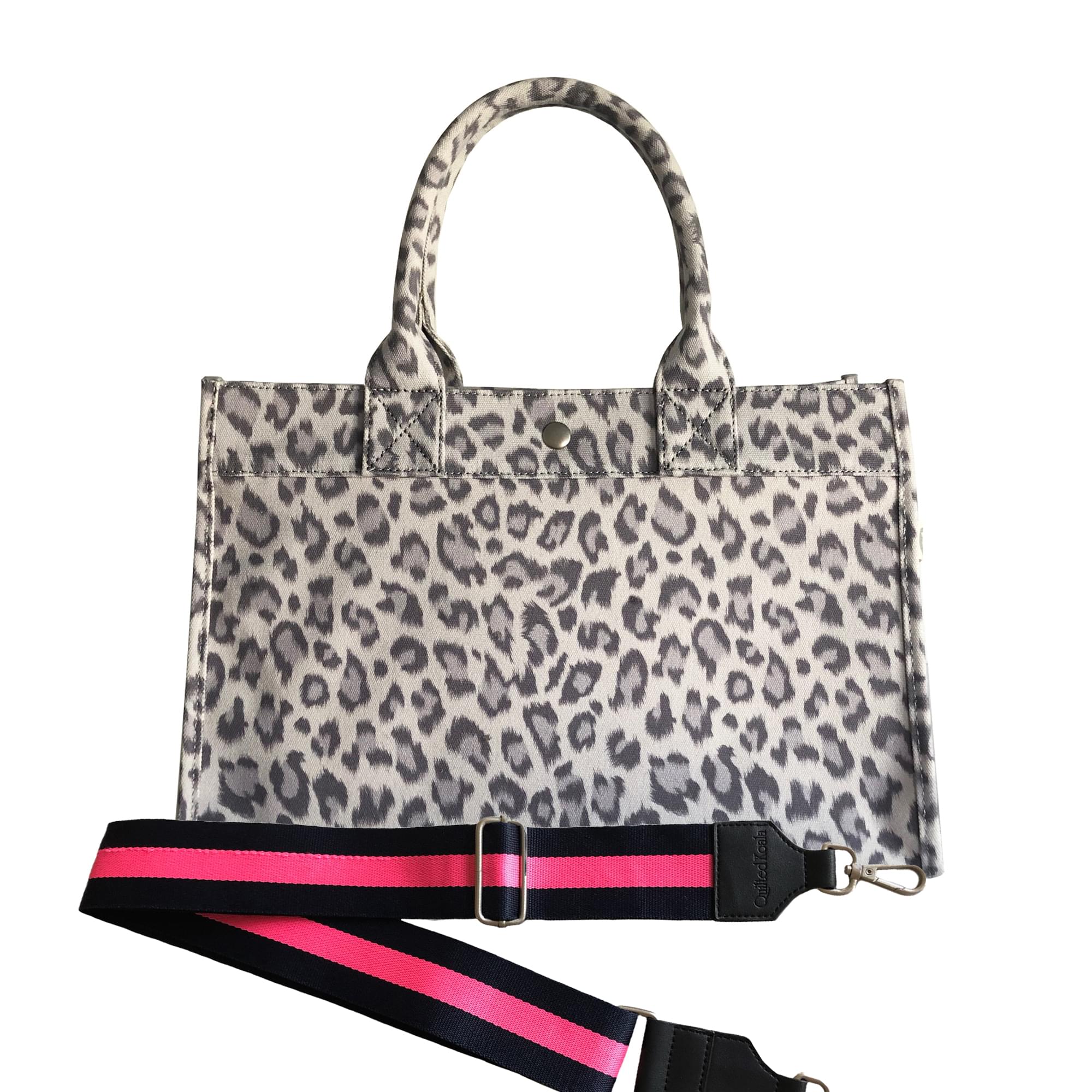 Monogram Stripe: Midi East West Bag- Grey Leopard - Quilted Koala
