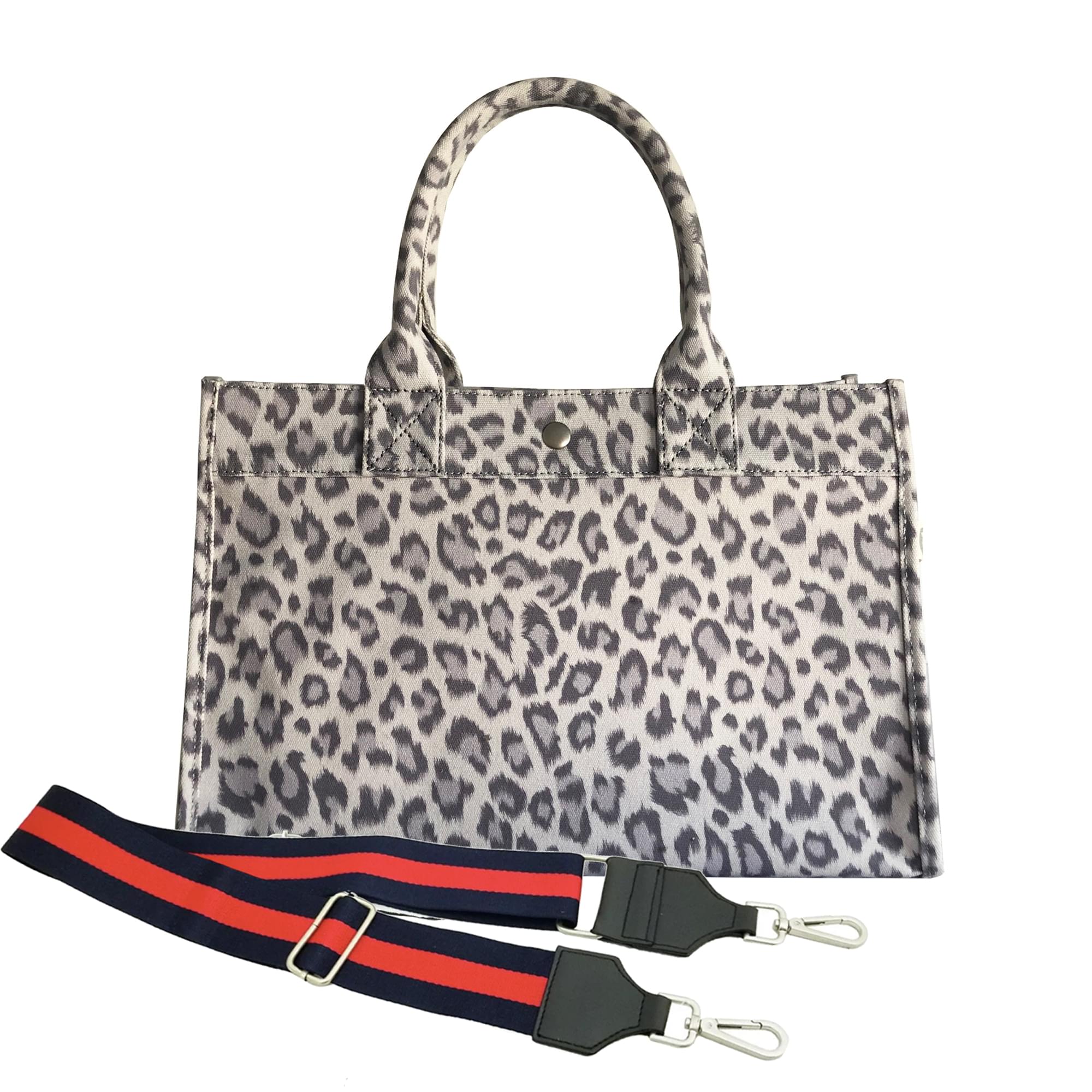 Monogram Stripe: Midi East West Bag- Grey Leopard - Quilted Koala