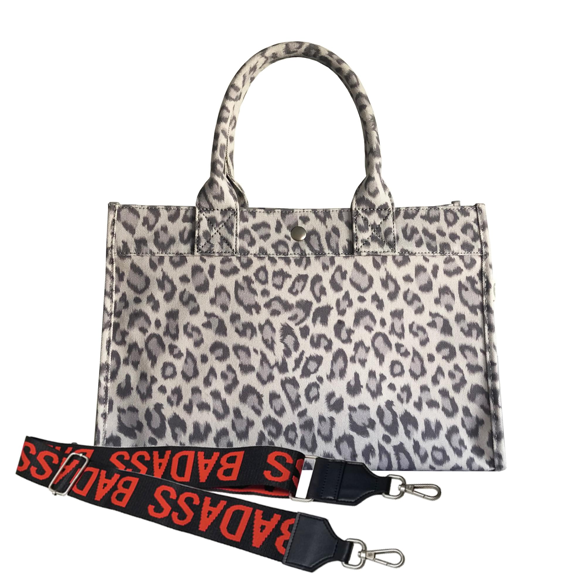 Monogram Stripe: Midi East West Bag- Grey Leopard - Quilted Koala