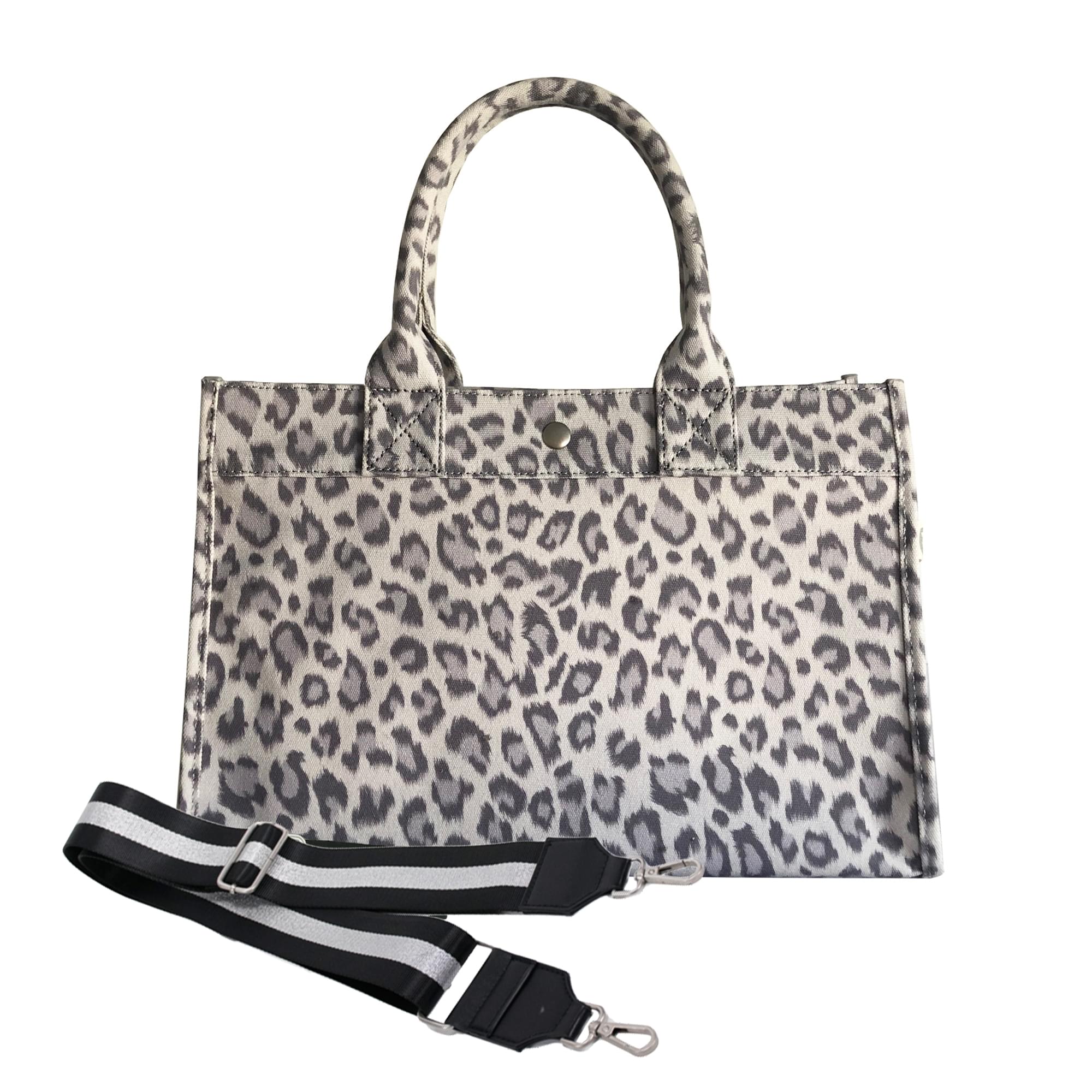 Monogram Stripe: Midi East West Bag- Grey Leopard - Quilted Koala