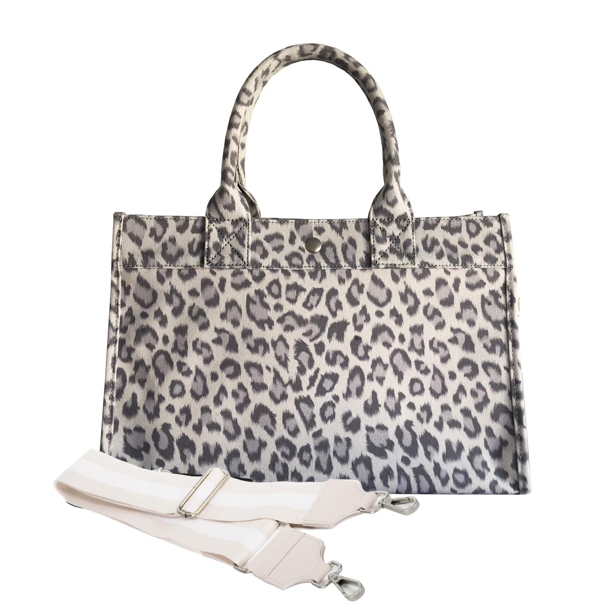 Monogram Stripe: Midi East West Bag- Grey Leopard - Quilted Koala