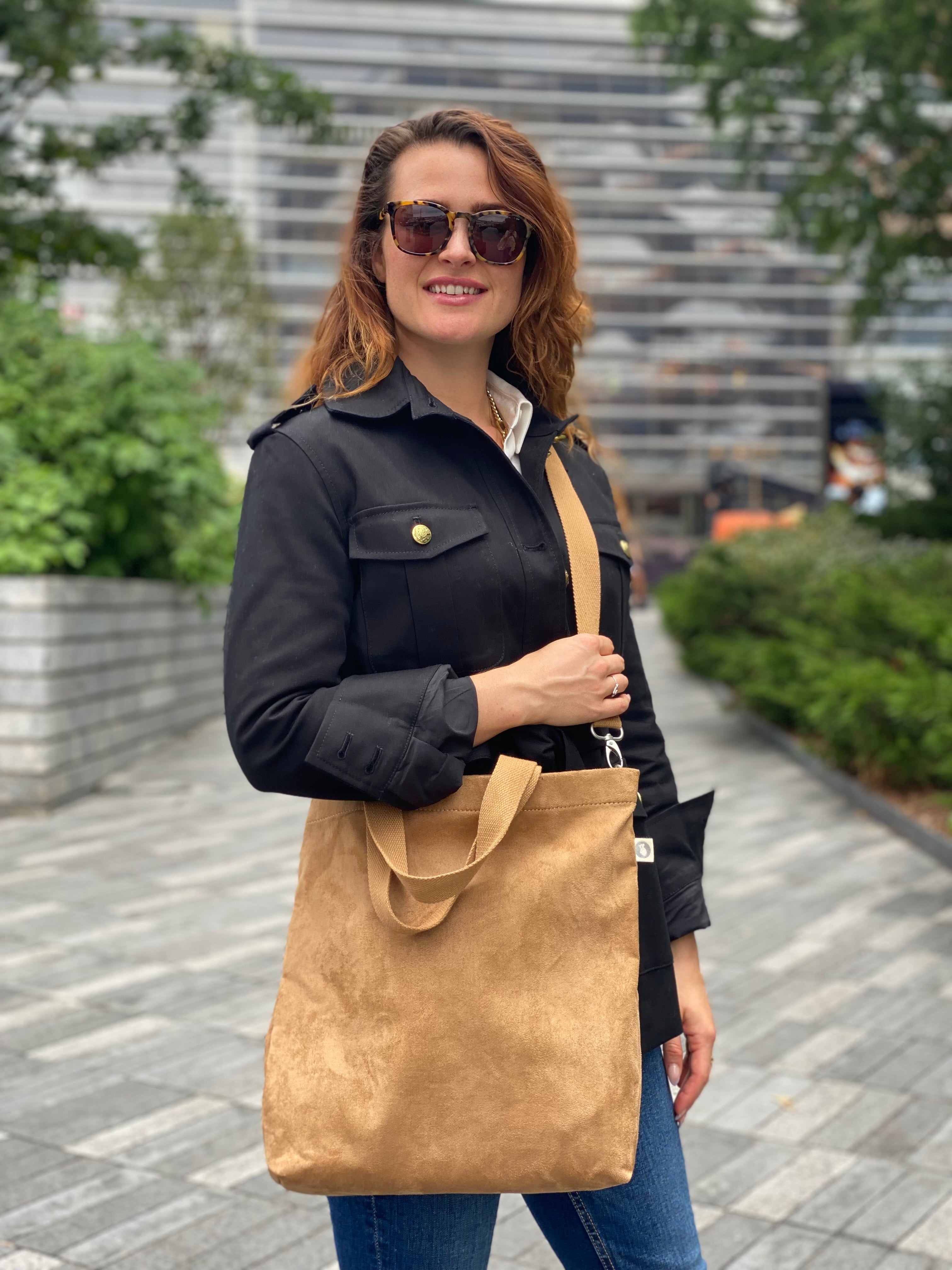 Town Crossbody Bag: Mocha Vegan Suede - Quilted Koala