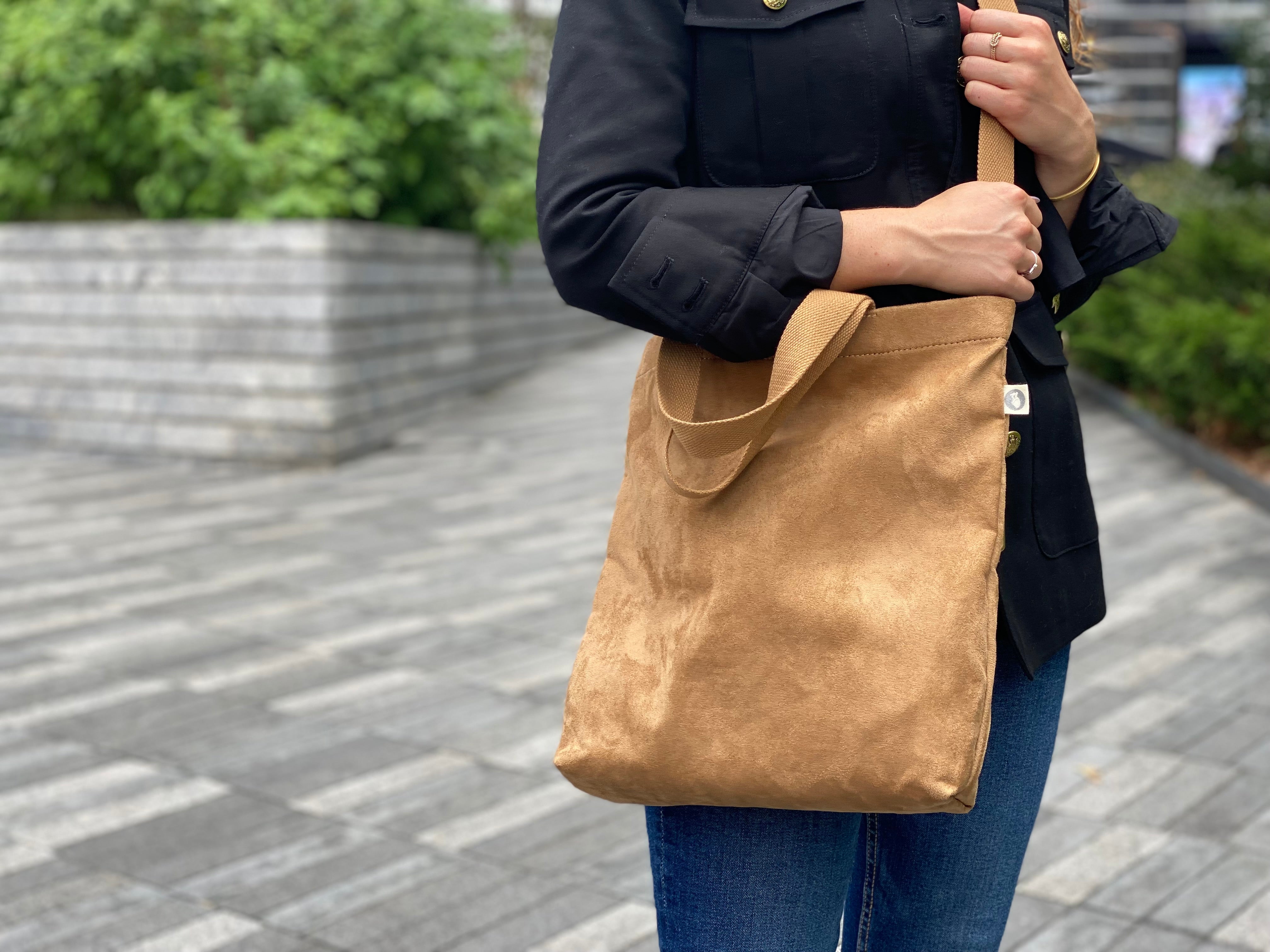 Town Crossbody Bag: Mocha Vegan Suede - Quilted Koala