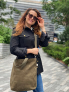 Town Crossbody Bag: Olive Vegan Suede - Quilted Koala