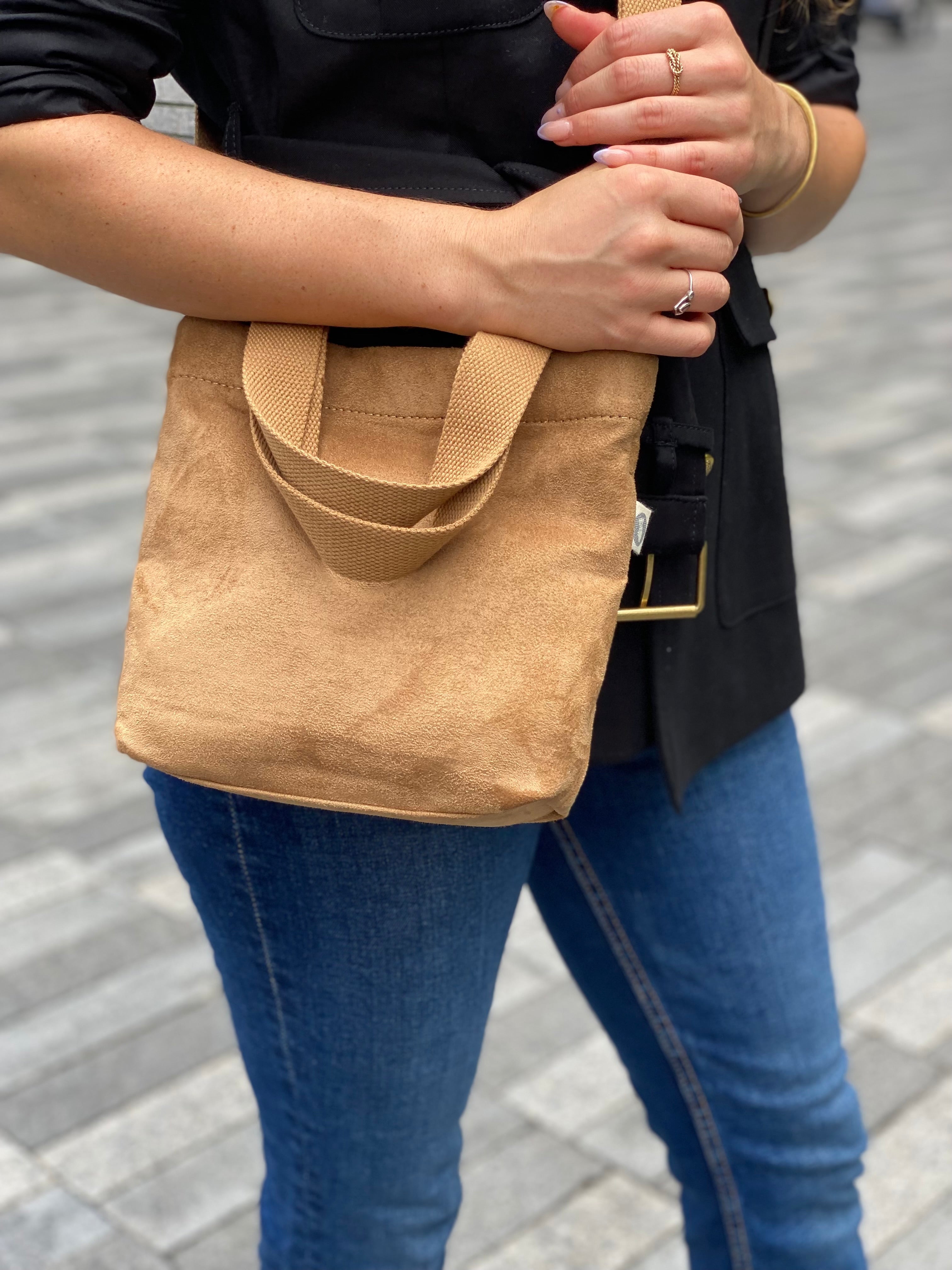 Midi Town Crossbody Bag: Mocha Vegan Suede - Quilted Koala