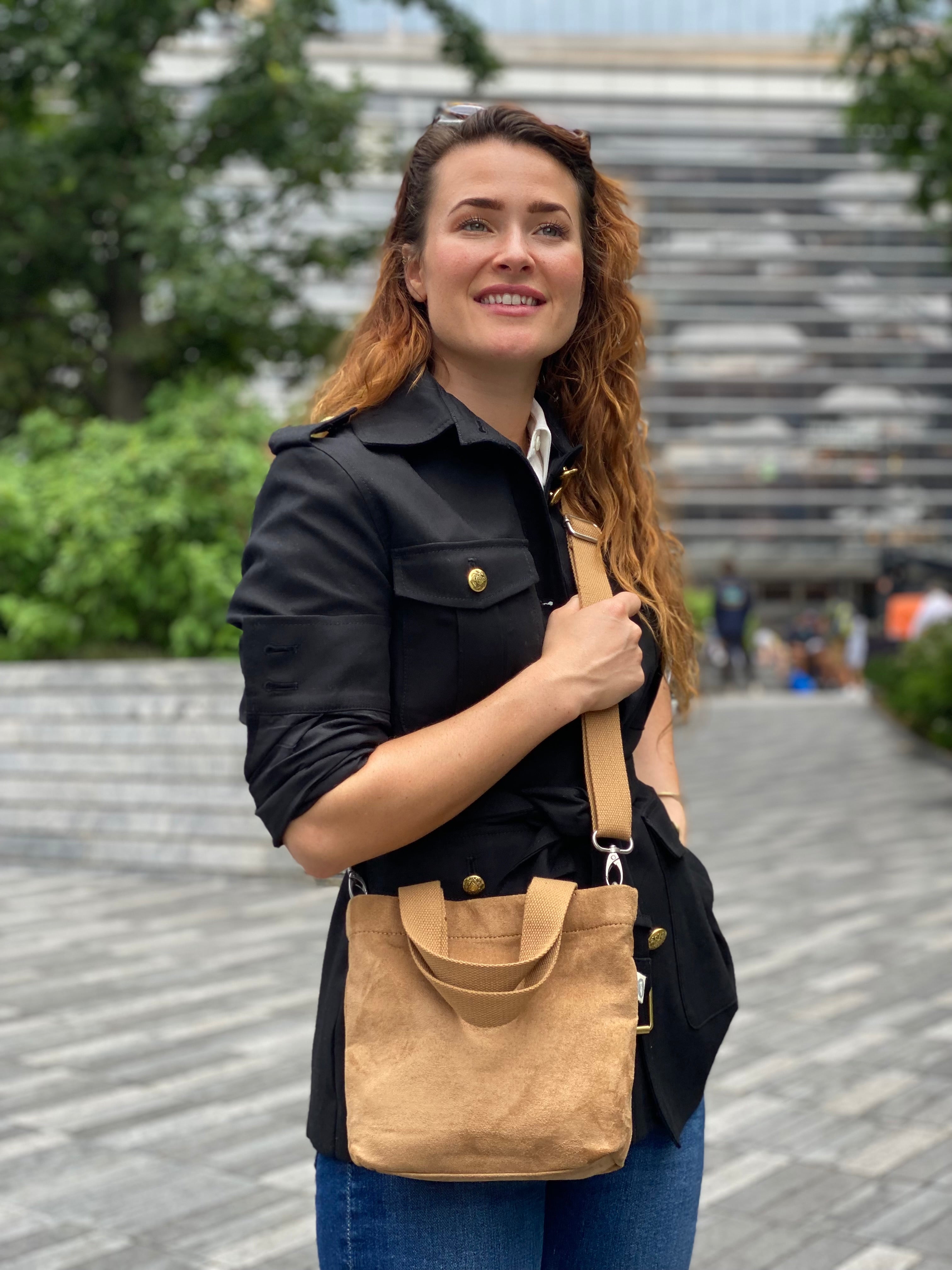 Midi Town Crossbody Bag: Mocha Vegan Suede - Quilted Koala