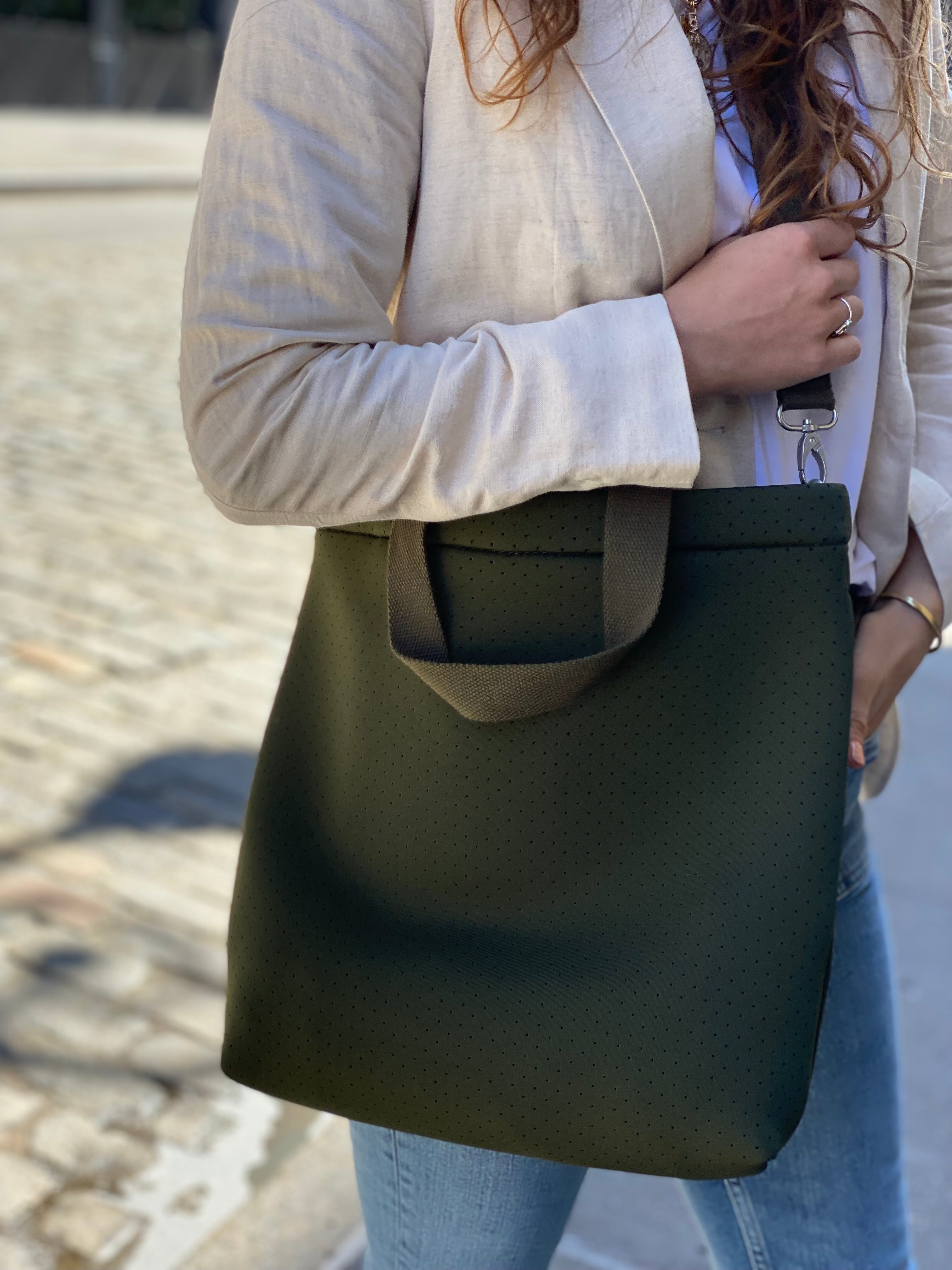 Koala Go! Town Crossbody Bag: Olive Neoprene - Quilted Koala