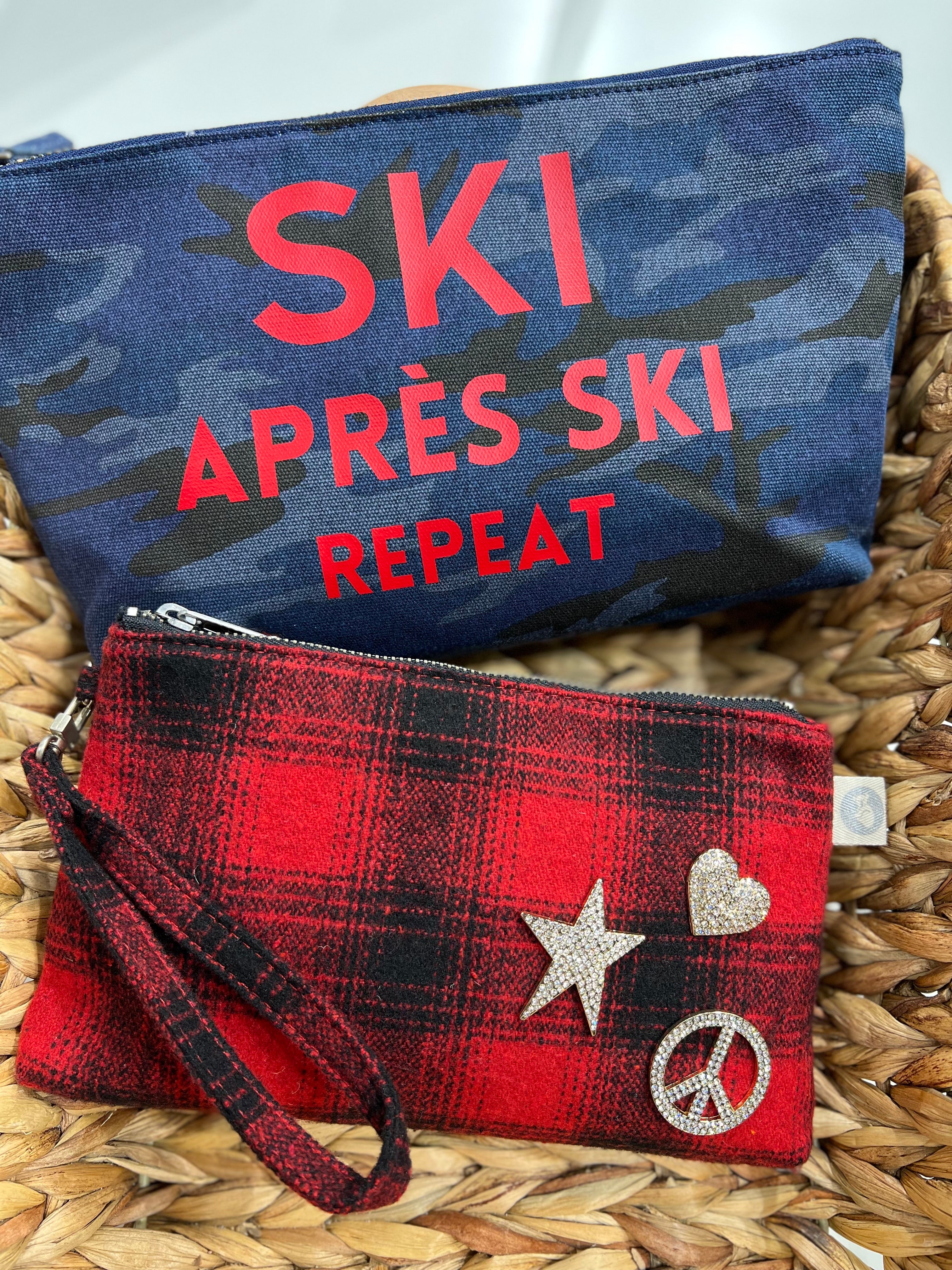 Clutch Bag: Dark Blue Camo with Red SKI, APRES SKI, Repeat - Quilted Koala