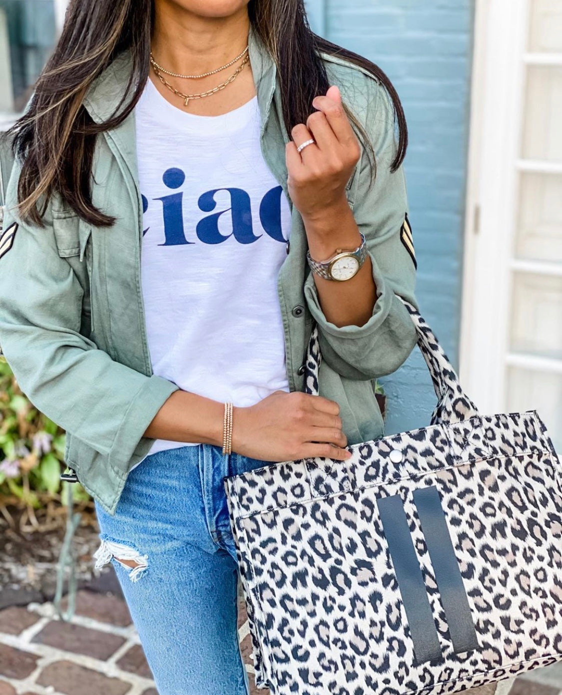 Monogram Stripe Midi East West Bag: Leopard - Quilted Koala
