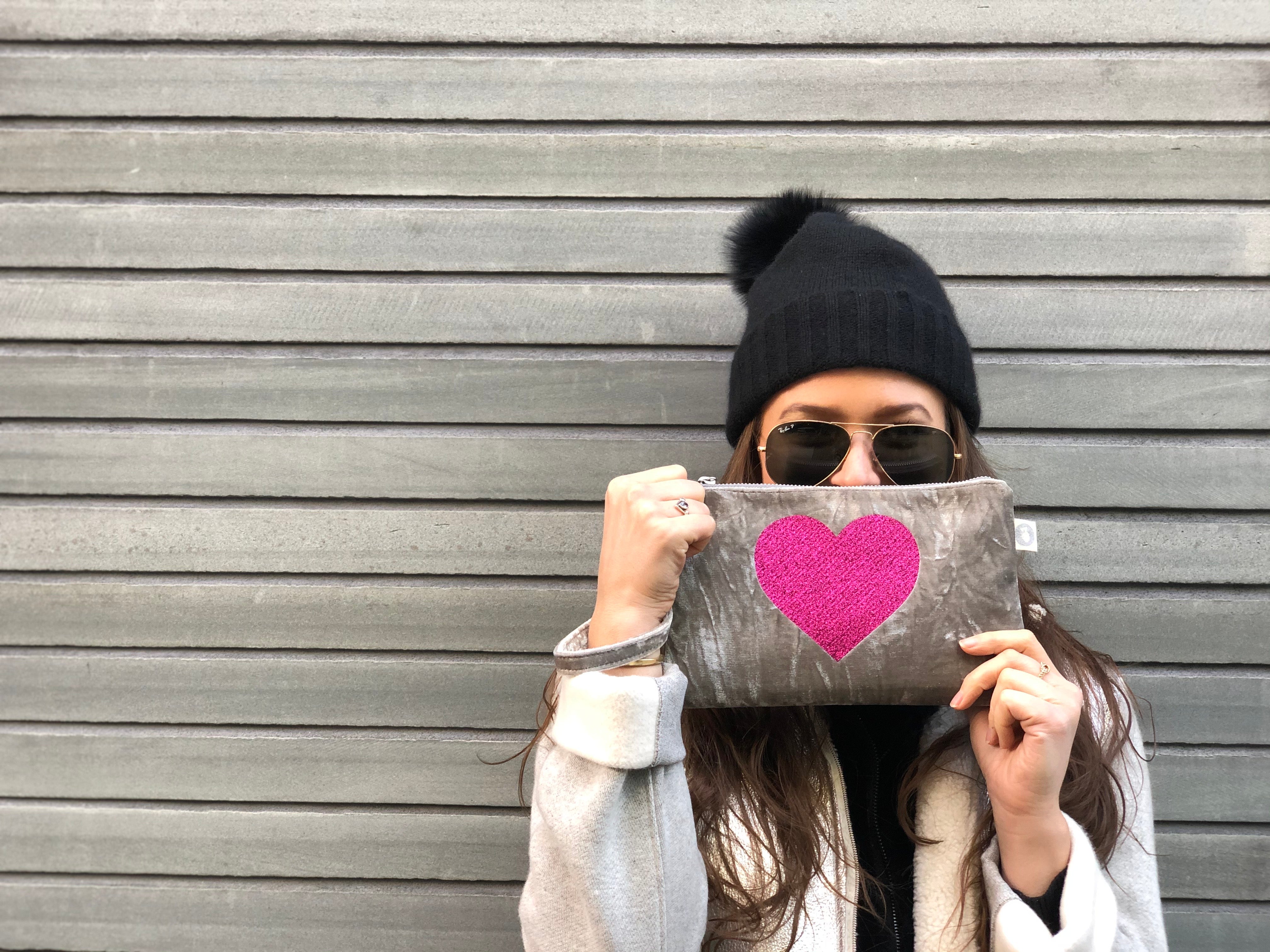 Mini Luxe Clutch with Wristlet: Grey Crushed Velvet - Quilted Koala