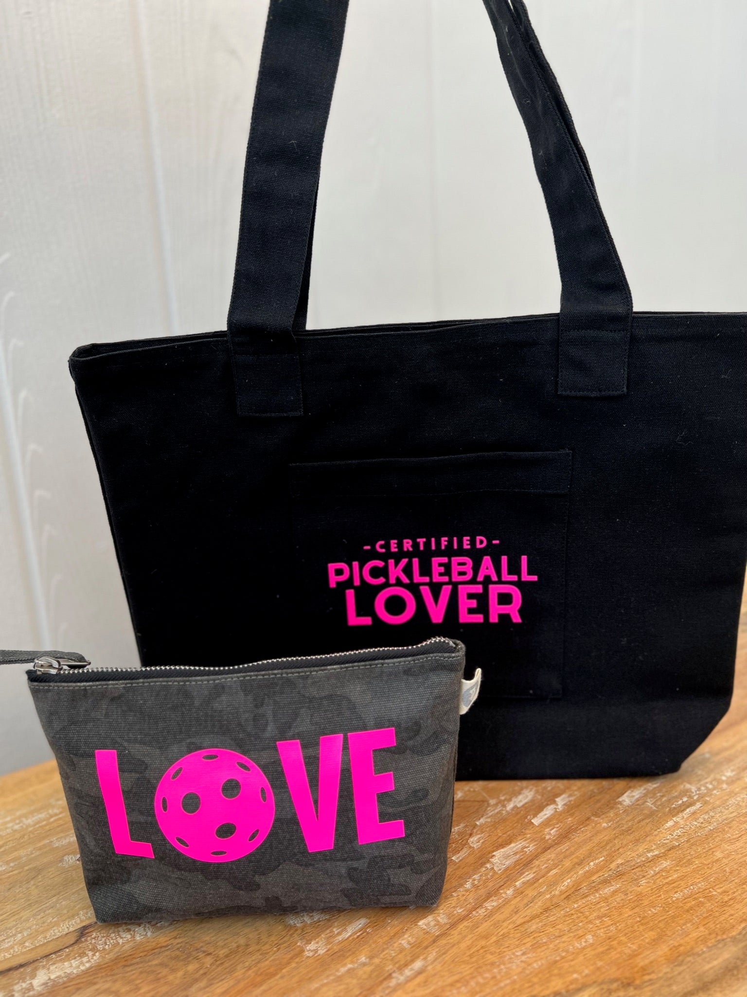 Midi Everything Bag - Black with Neon Pink Certified Pickleball Lover - Quilted Koala