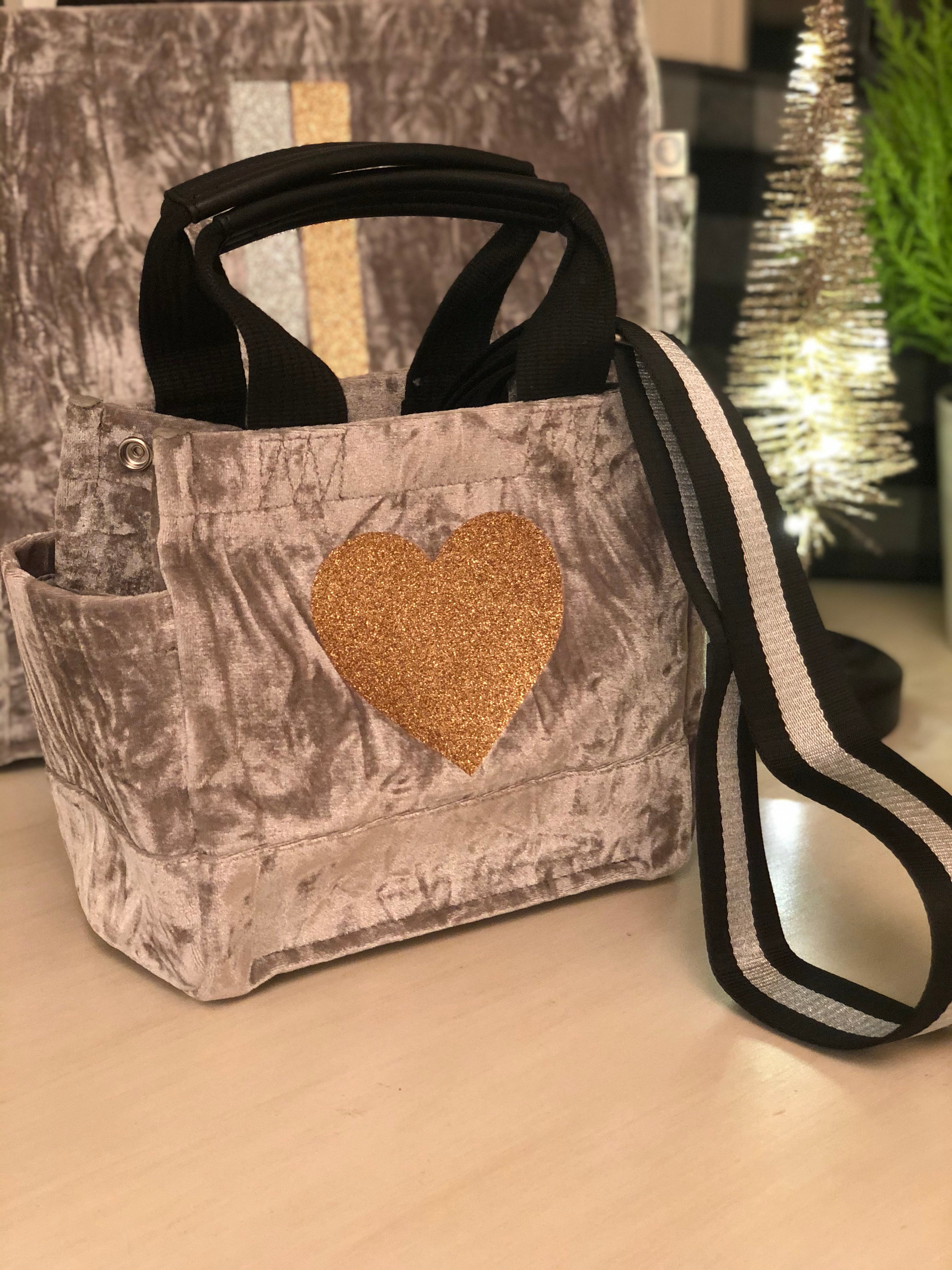 Mini Luxe North South: Grey Crushed Velvet - Quilted Koala