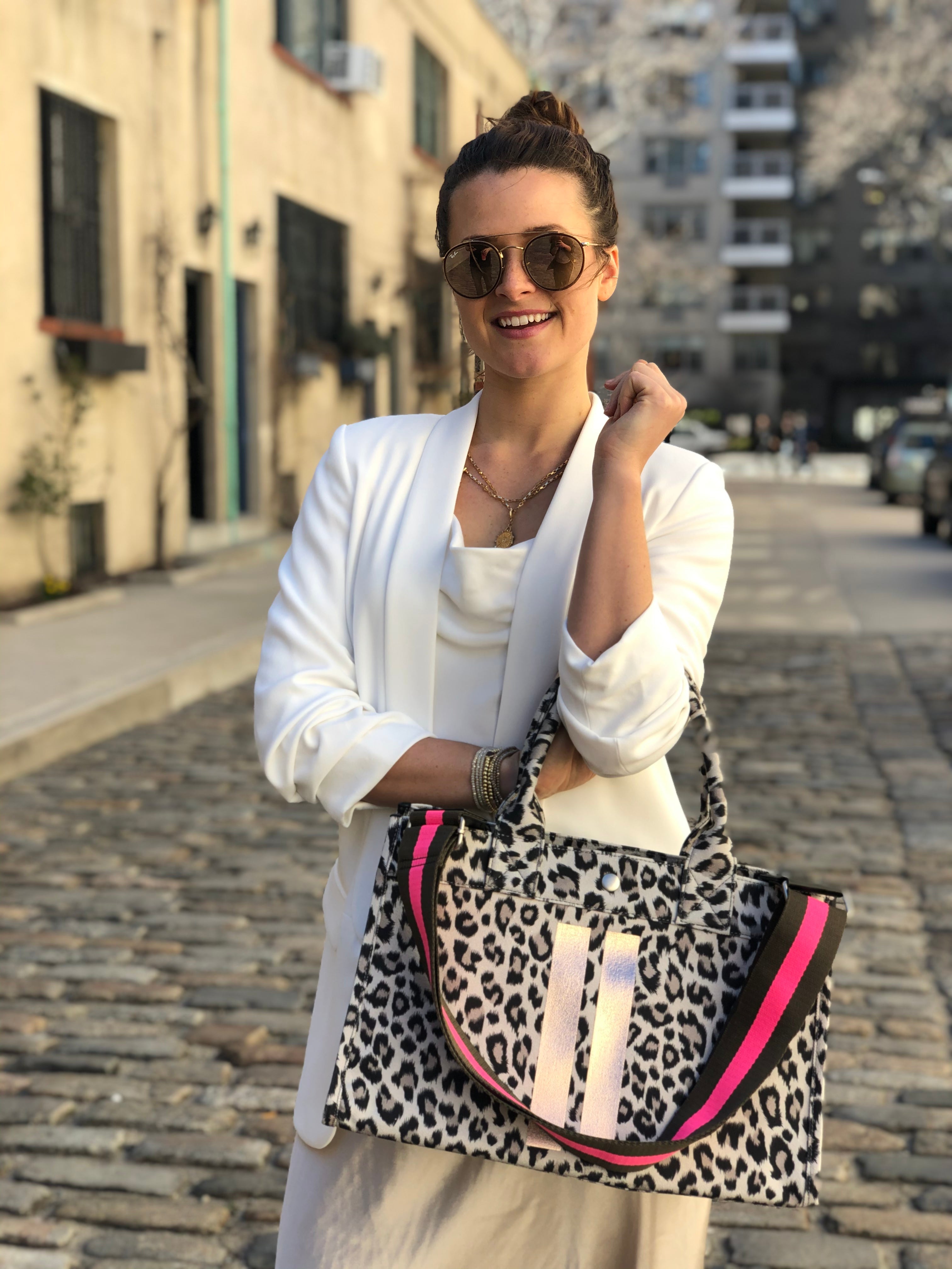 Midi East West Bag: Leopard with Color Stripes - Quilted Koala