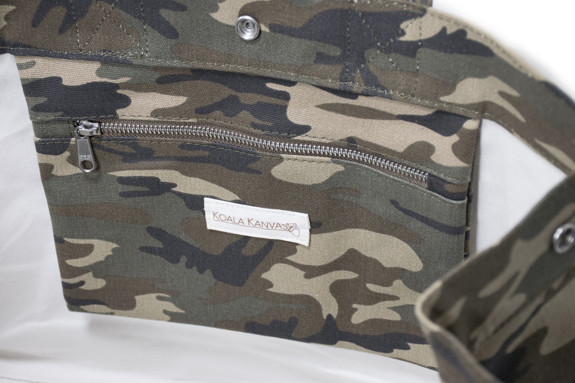 East-West Bag: Camouflage - Split Letter in Gold Glitter plus free Pom Poms! - Quilted Koala