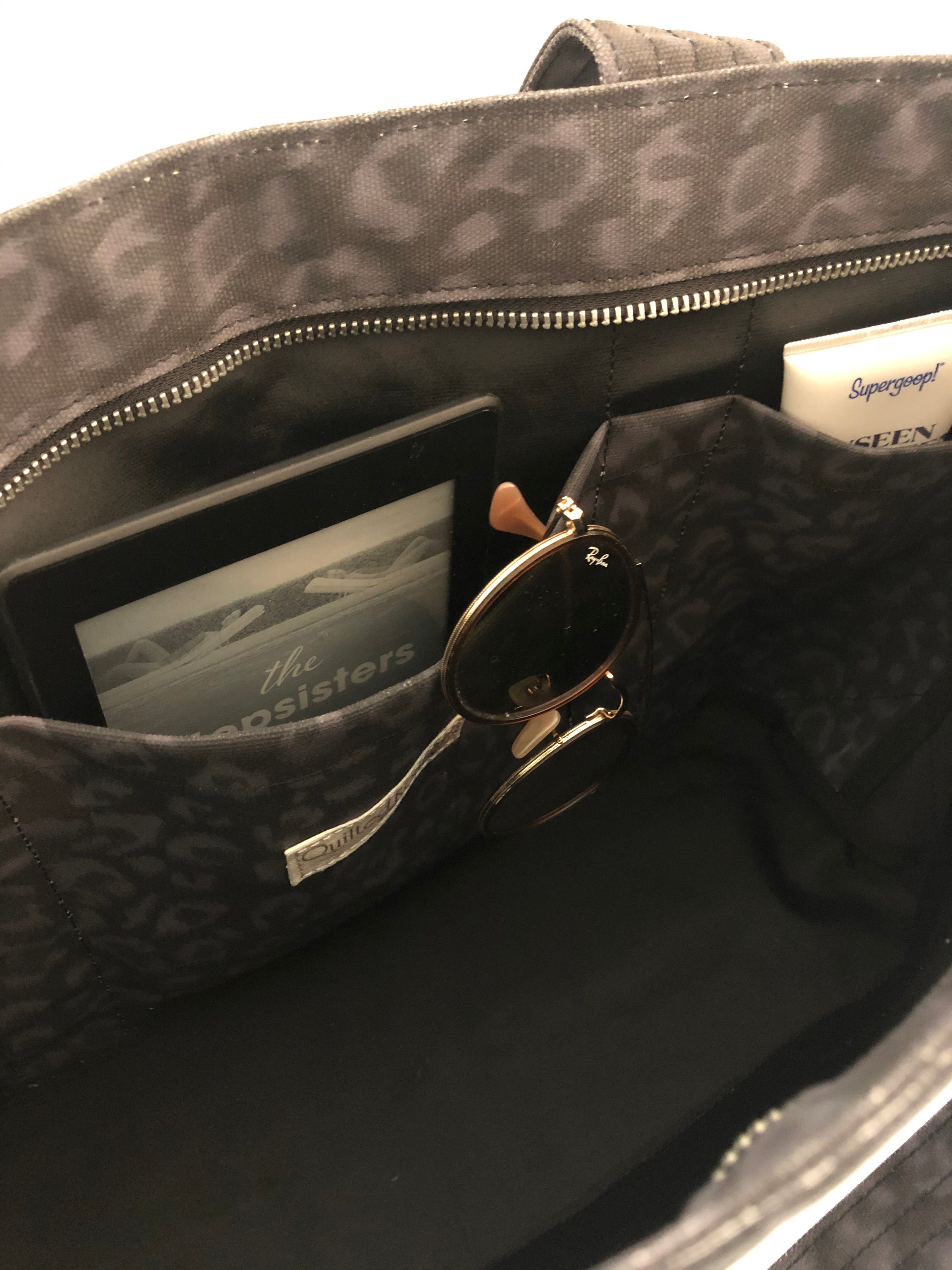 Black Leopard Midi Zipper Tote - Quilted Koala