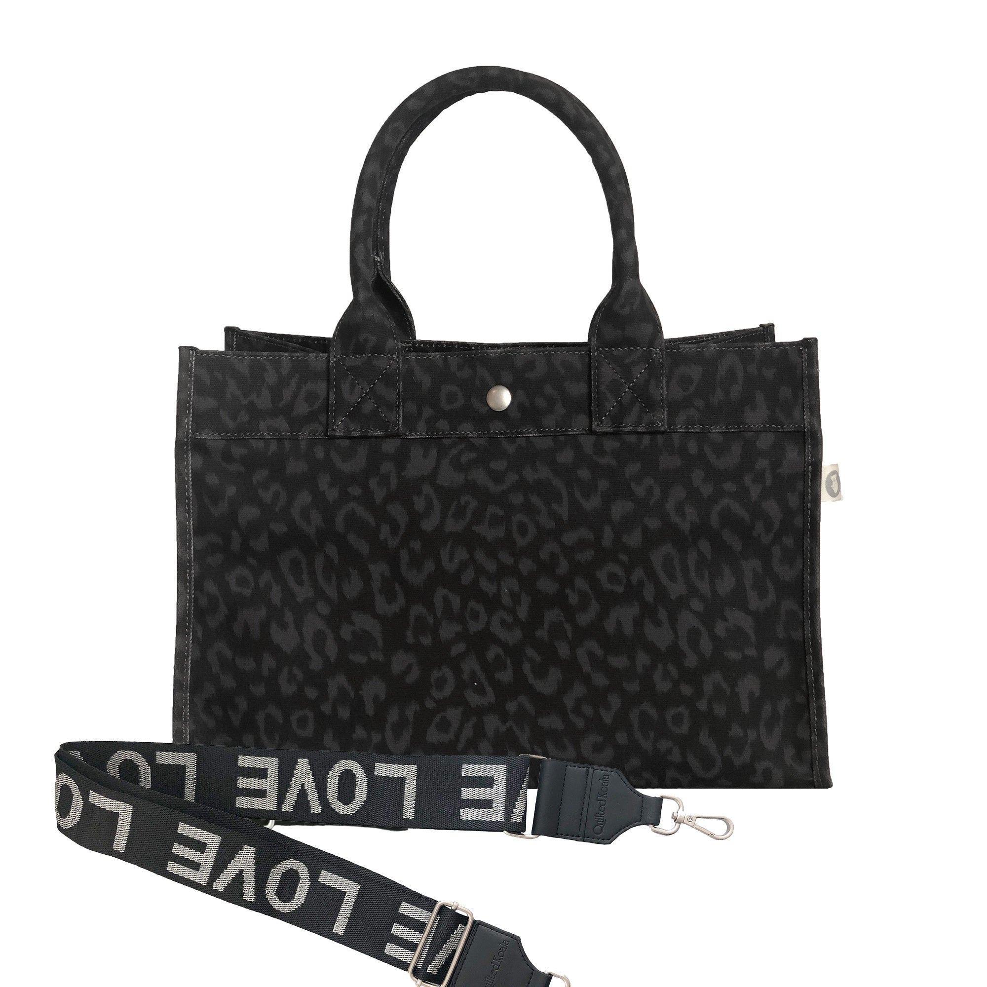 Monogram Stripe: Midi East West Bag- Black Leopard - Quilted Koala