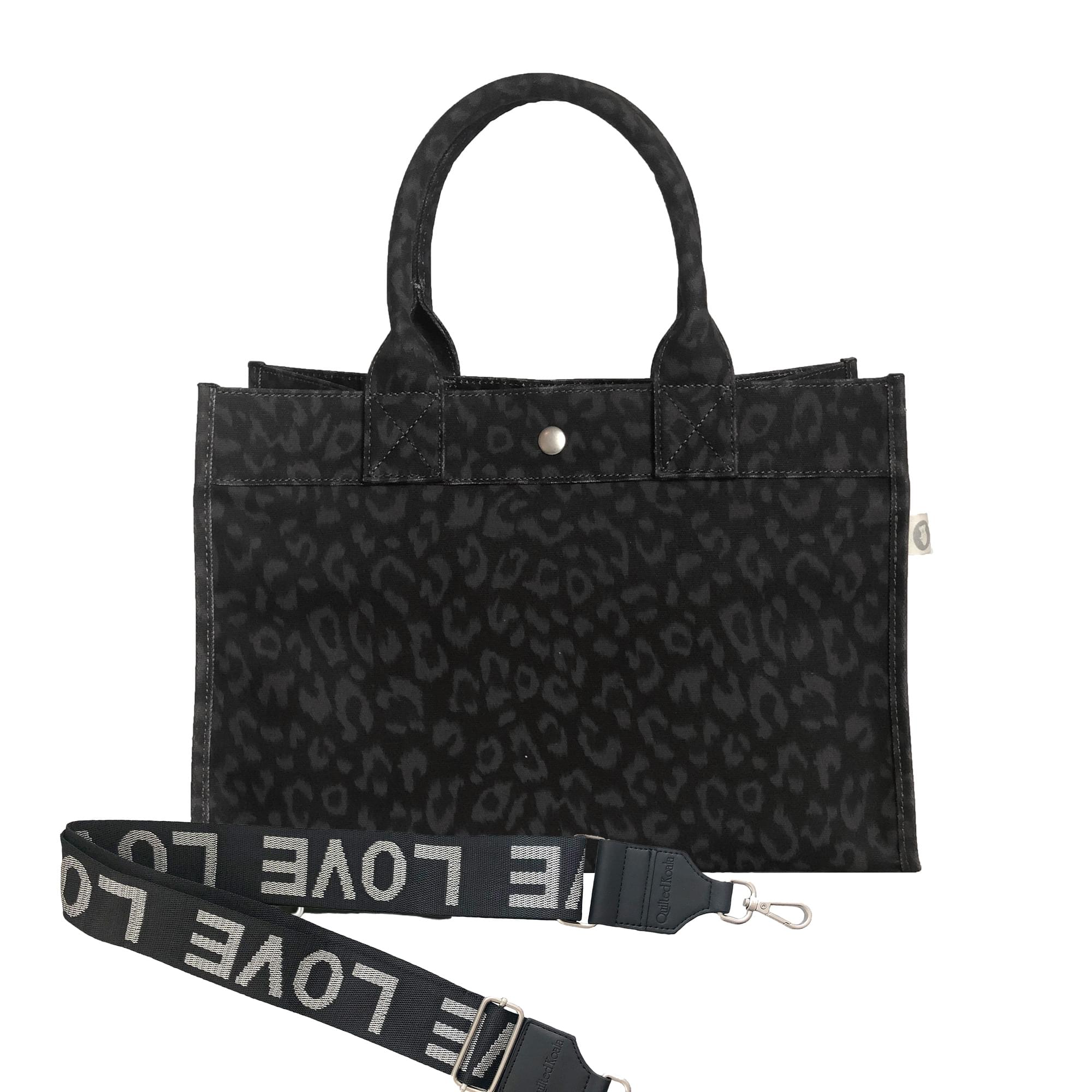 Monogram Stripe: Midi East West Bag- Black Leopard - Quilted Koala