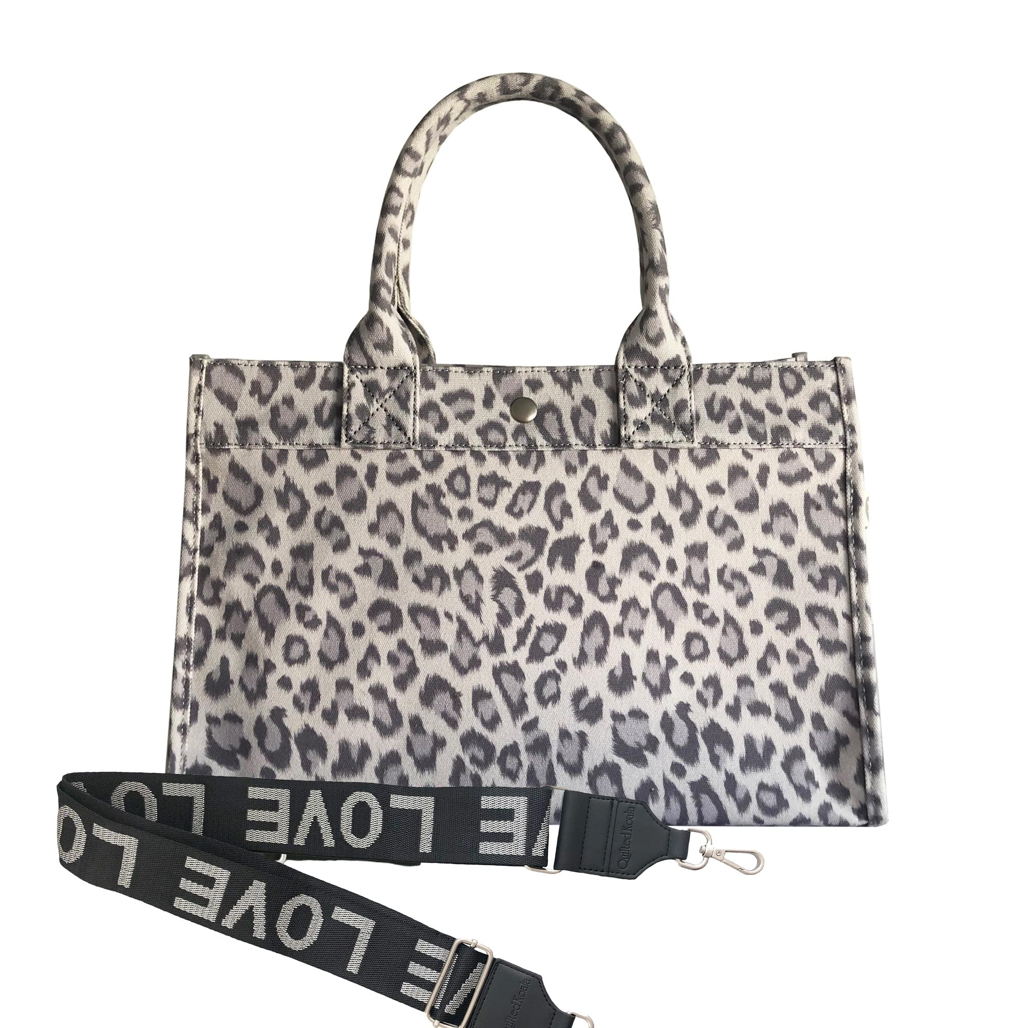 Monogram Stripe: Midi East West Bag- Grey Leopard - Quilted Koala