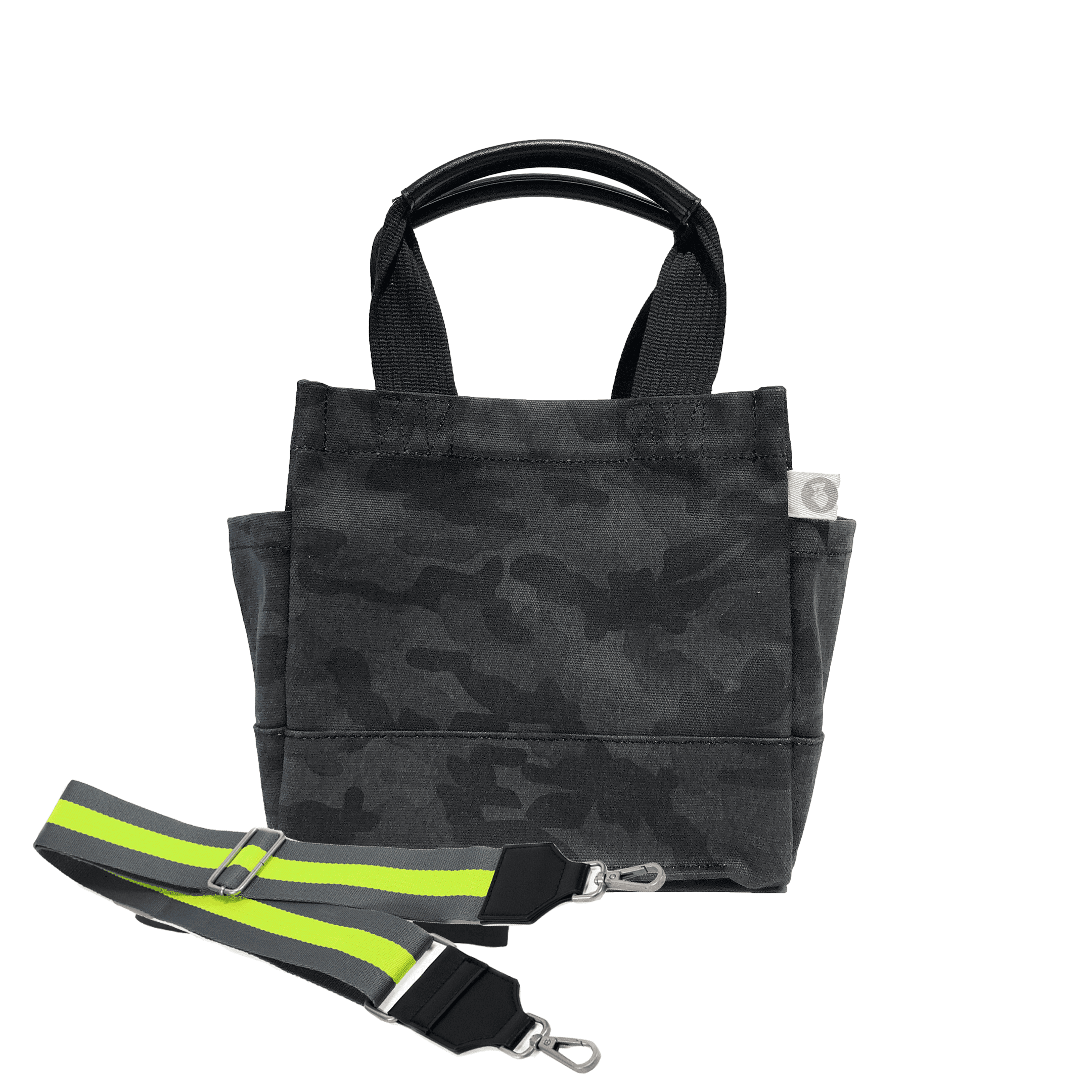 Mini Luxe North South Bag: Black Camouflage with Color Stripes - Quilted Koala