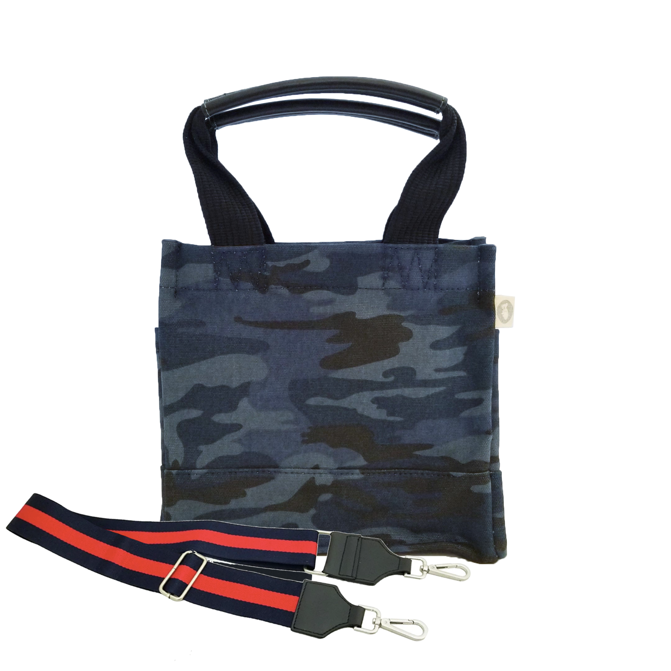 Mini Luxe North South: Dark Blue Camouflage with Color Stripes - Quilted Koala