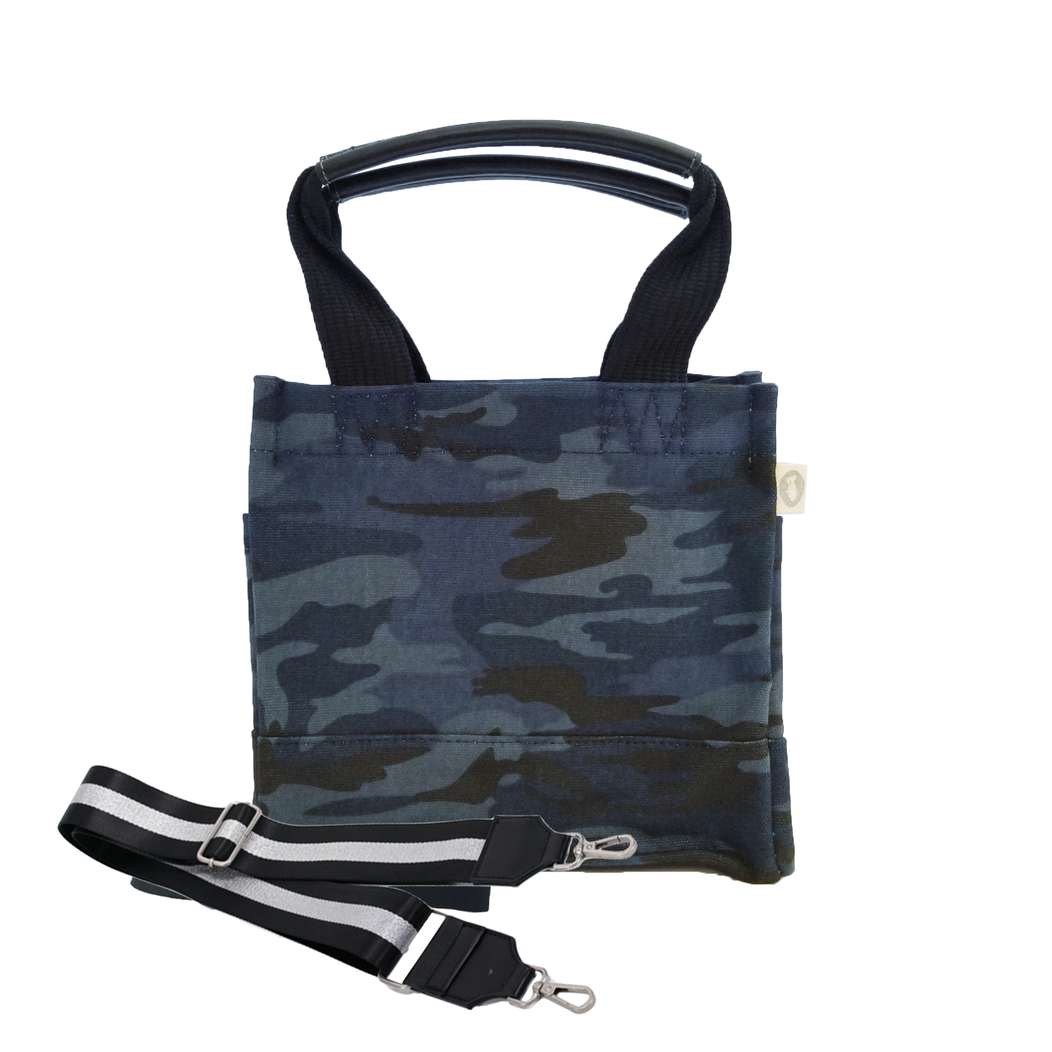 Mini Luxe North South: Dark Blue Camouflage with Color Stripes - Quilted Koala