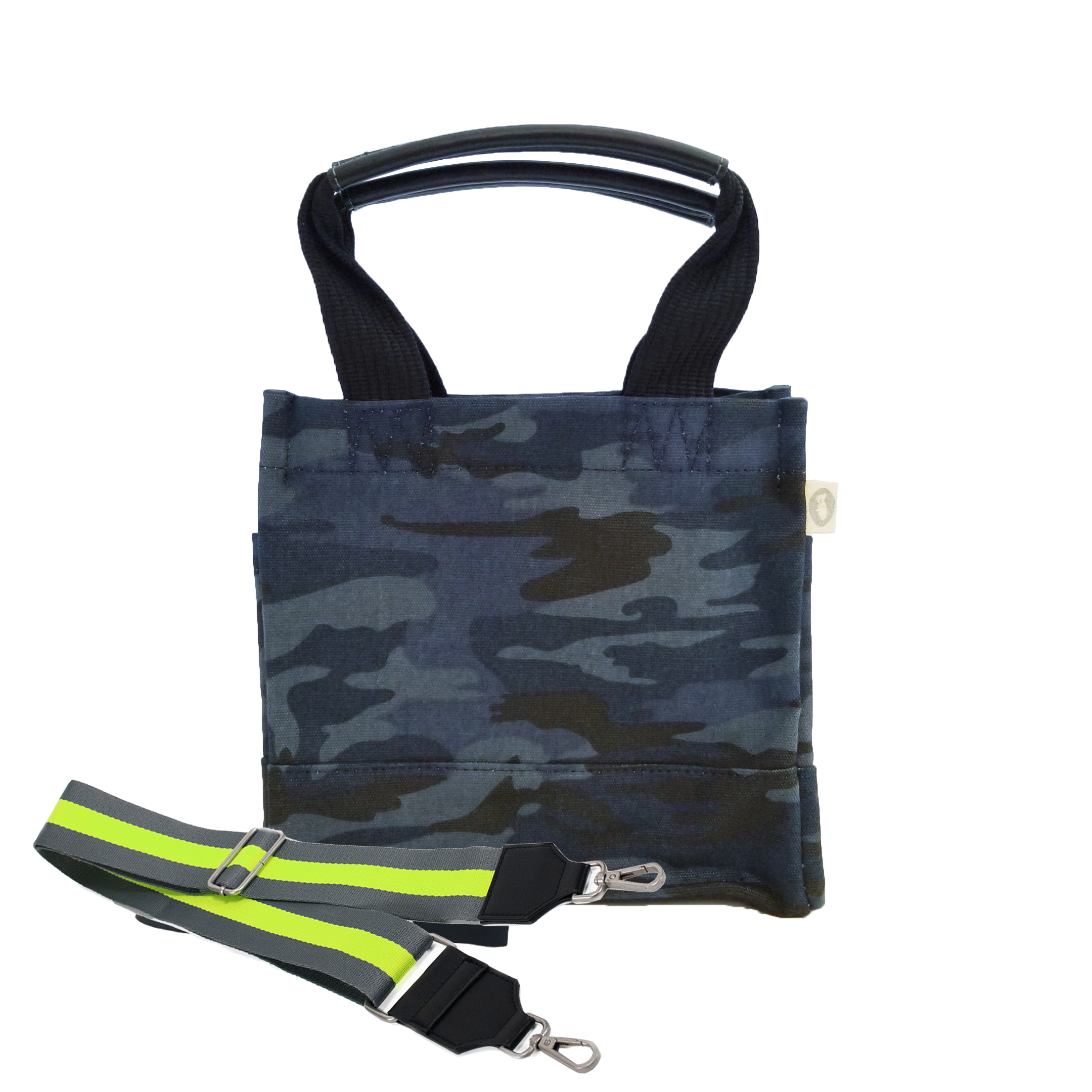 Mini Luxe North South: Dark Blue Camouflage with Color Stripes - Quilted Koala