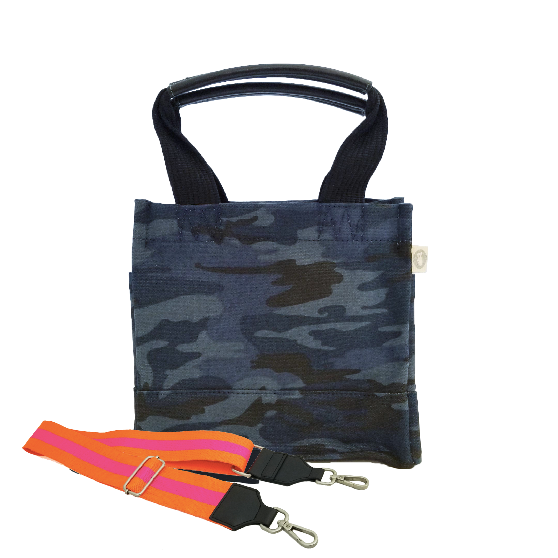 Mini Luxe North South: Dark Blue Camouflage with Color Stripes - Quilted Koala