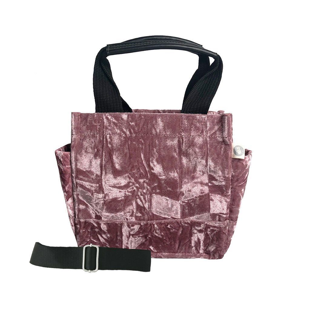 Pink Velvet Mini Luxe North South + FREE Navy/Wine Geo Strap - Quilted Koala