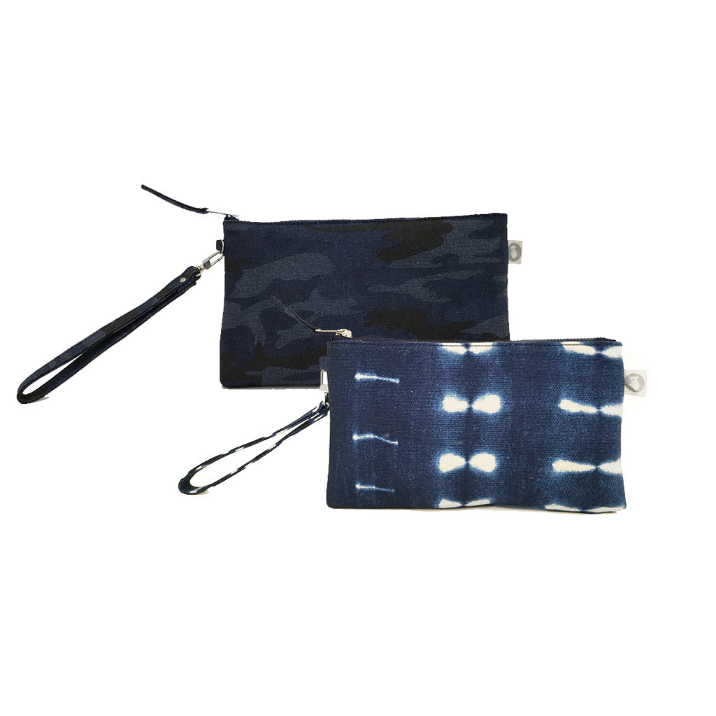 Mini Luxe Clutch Bundle: Blue Shibori & a FREE Dark Blue Camo - Quilted Koala