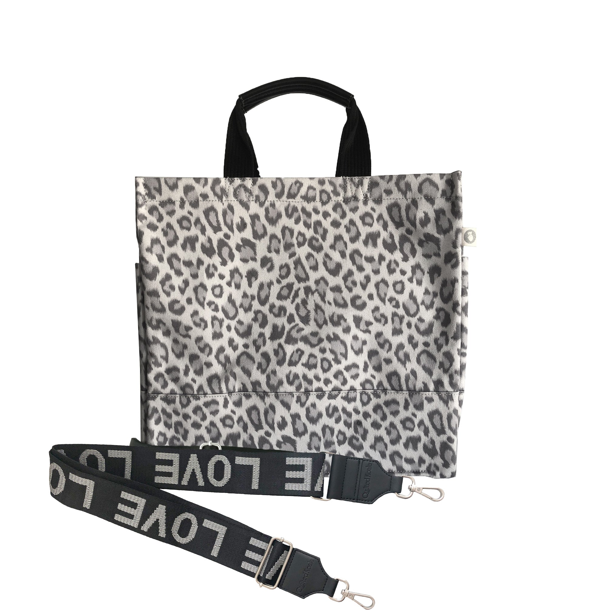 Monogram Stripe: Luxe North South Bag- Grey Leopard - Quilted Koala