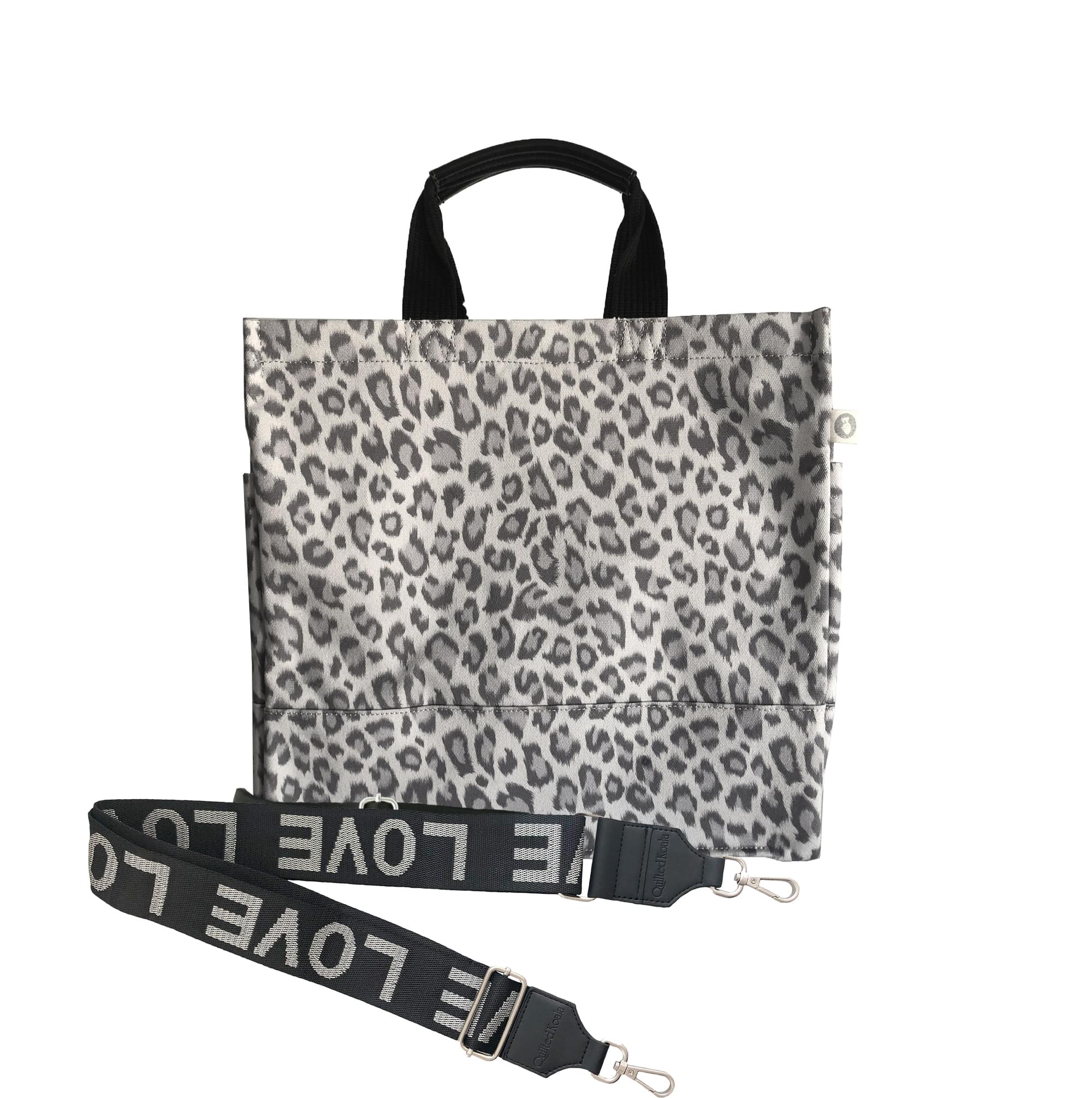 Monogram Stripe: Luxe North South Bag- Grey Leopard - Quilted Koala