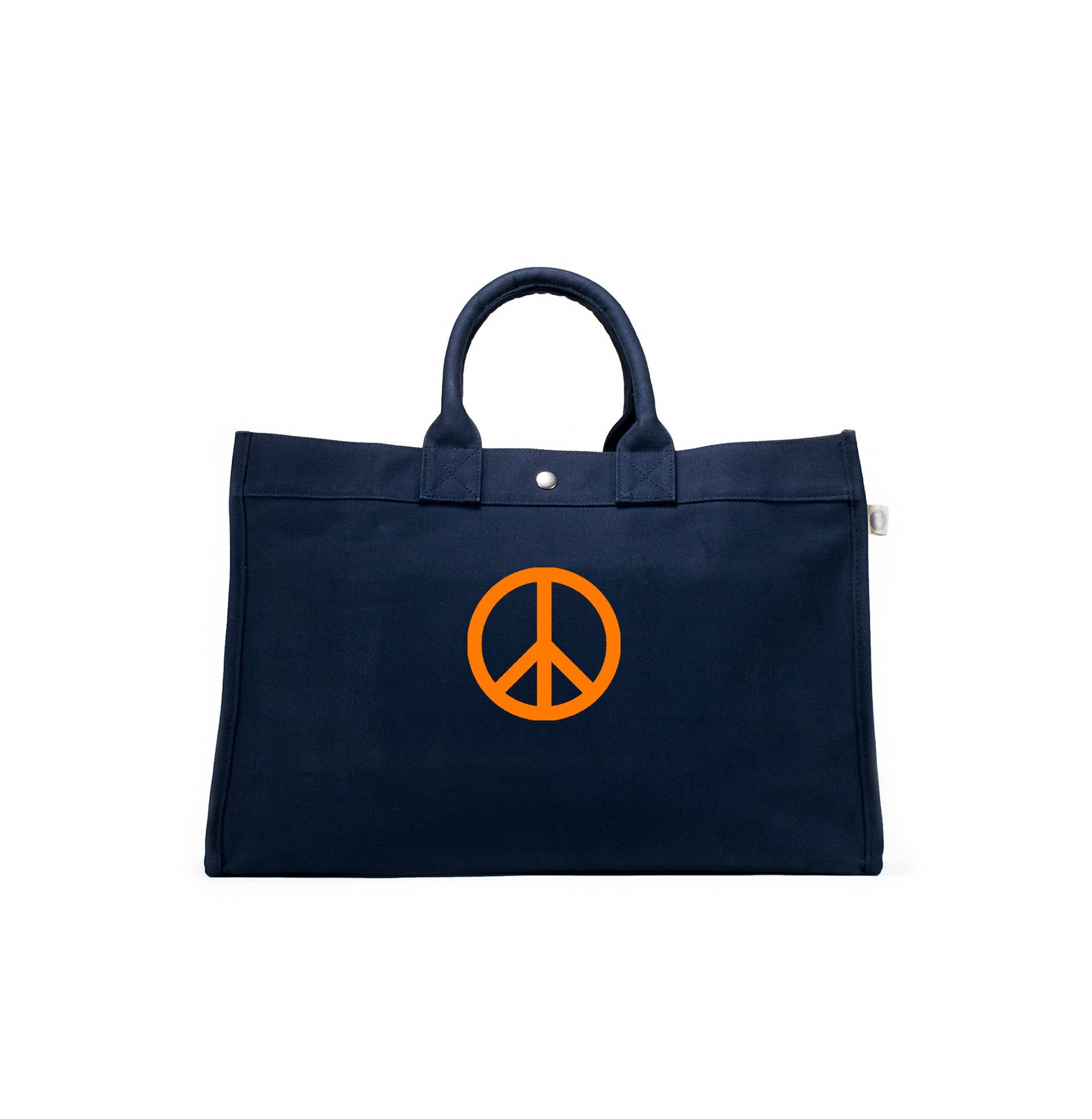 East West Bag: Navy with Neon Orange Matte Peace Sign - Quilted Koala