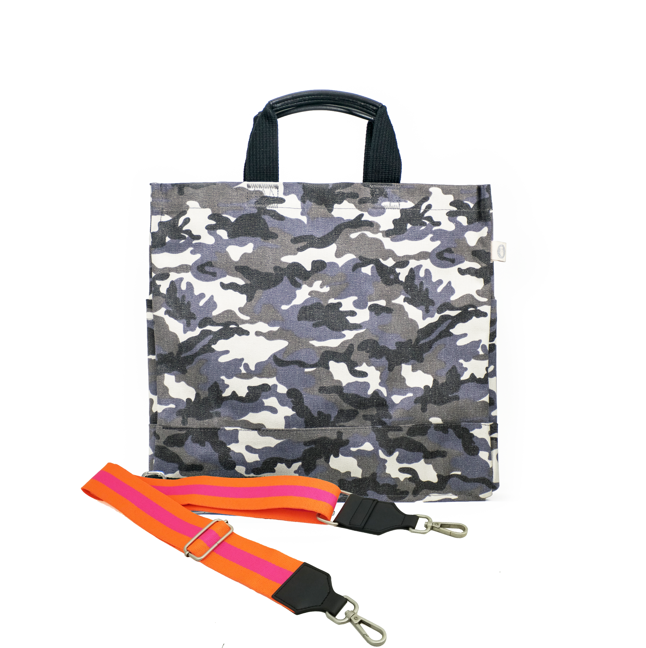 Grey Camo North South Bag with Multicolor Stripes - Quilted Koala