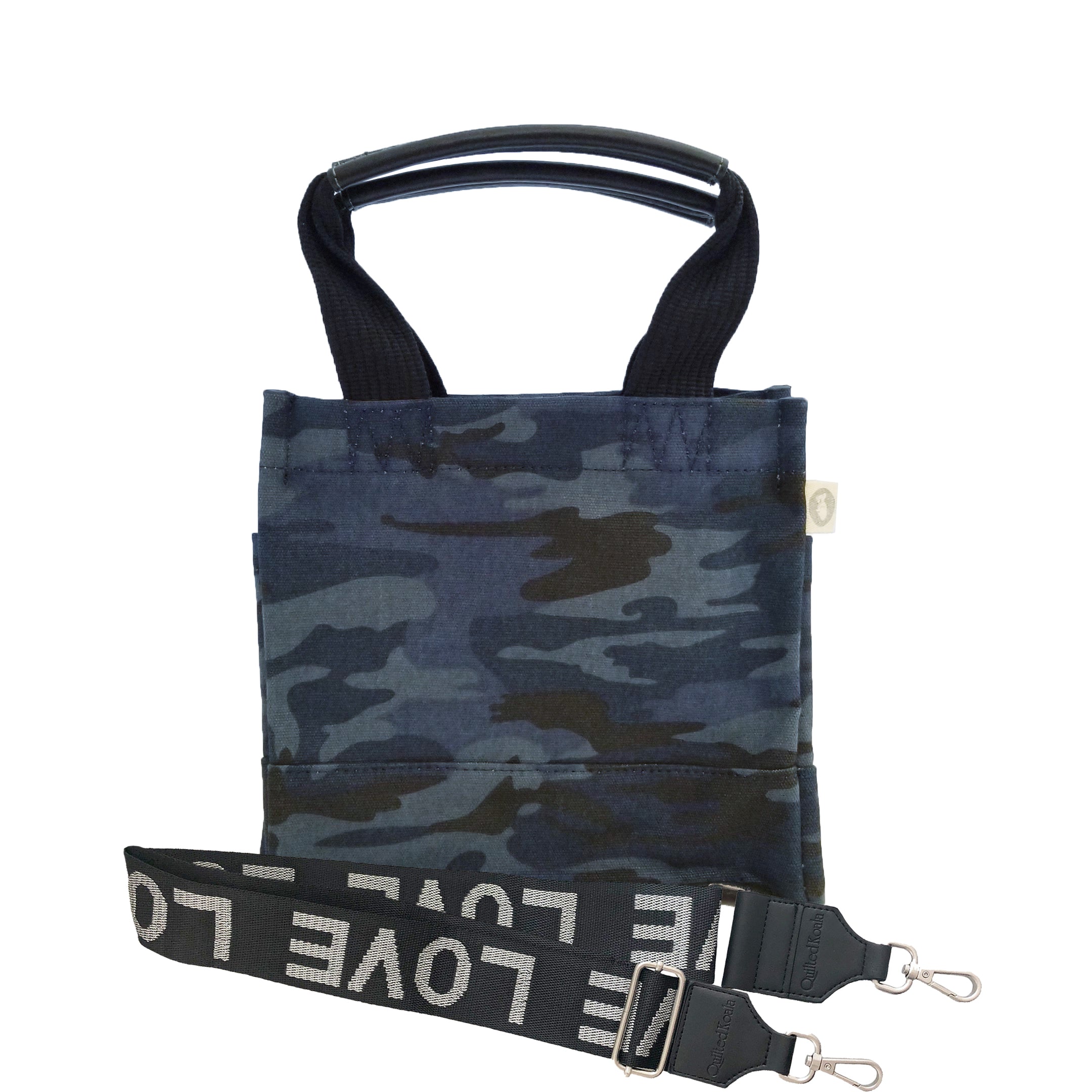 Mini Luxe North South: Dark Blue Camouflage with Color Stripes - Quilted Koala
