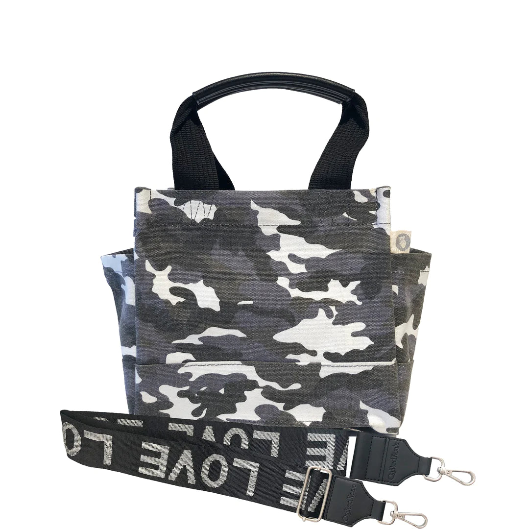 Grey Camo Mini Luxe North South + Black/Silver LOVE Luxe Strap - Quilted Koala