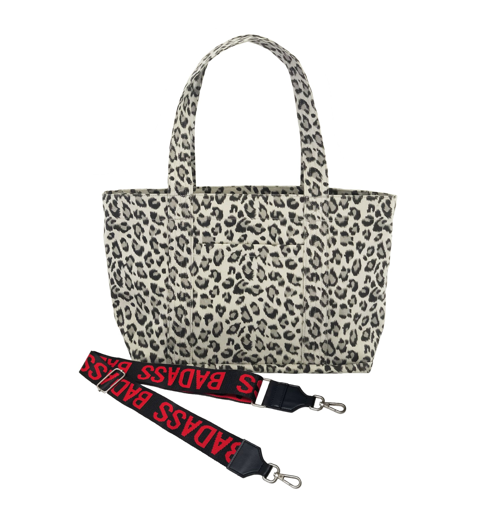 Monogram Stripe - Midi Zipper Tote: Leopard - Quilted Koala