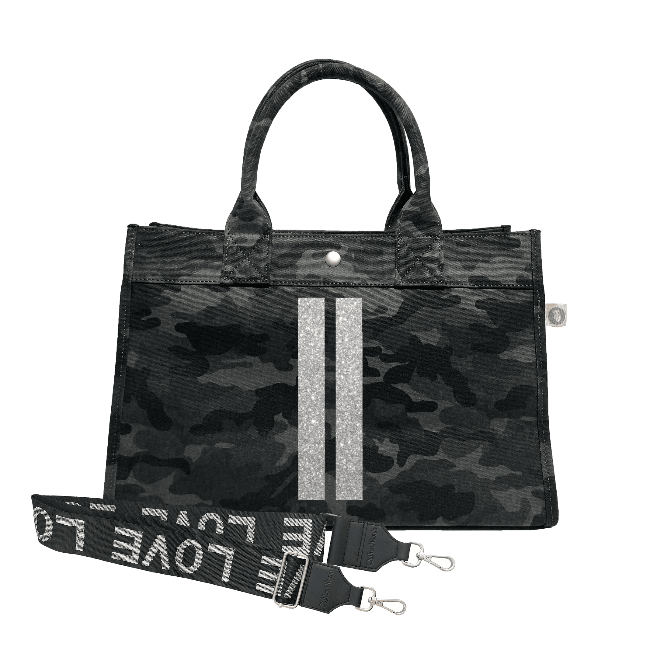 Midi East West Bag: Black Camouflage - Quilted Koala
