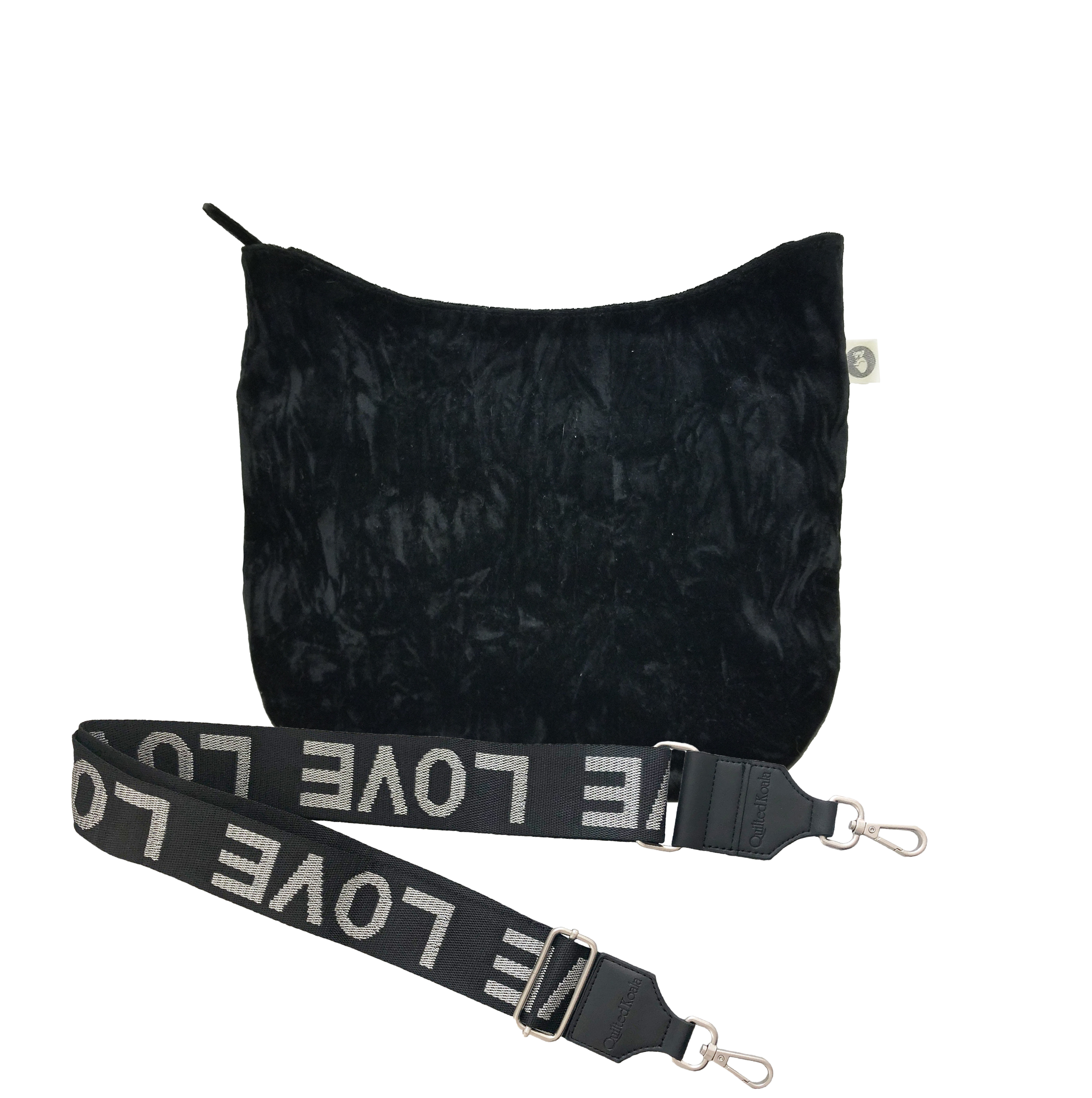 Mini City Bag: Black Crushed Velvet - Quilted Koala