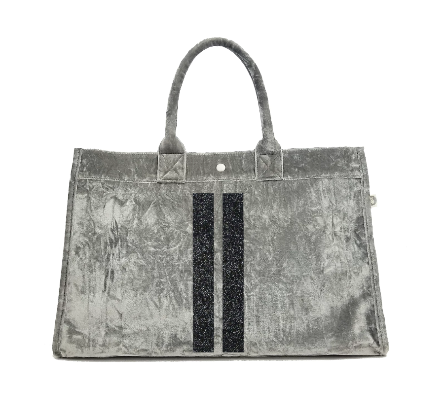 East West Bag: Grey Crushed Velvet - Quilted Koala