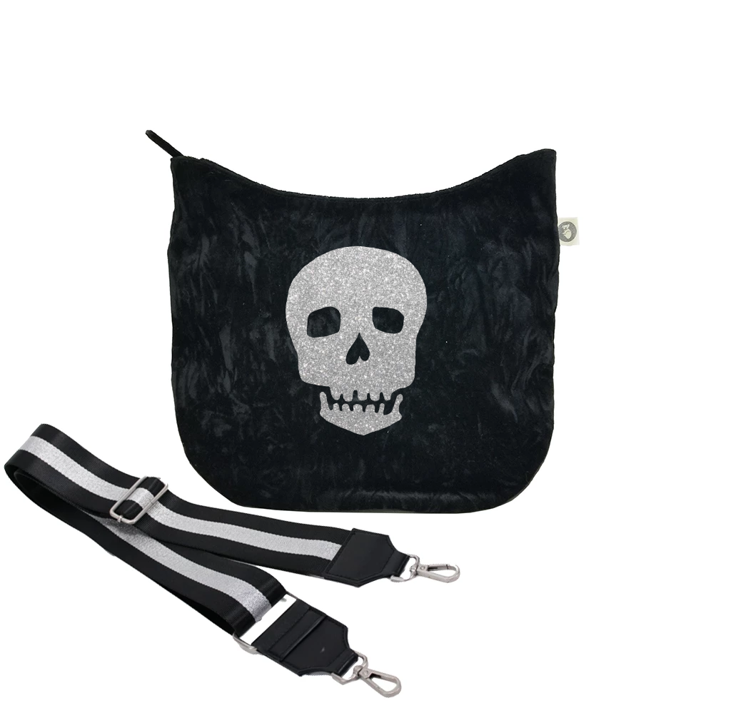 Mini City Bag: Black Crushed Velvet - Quilted Koala