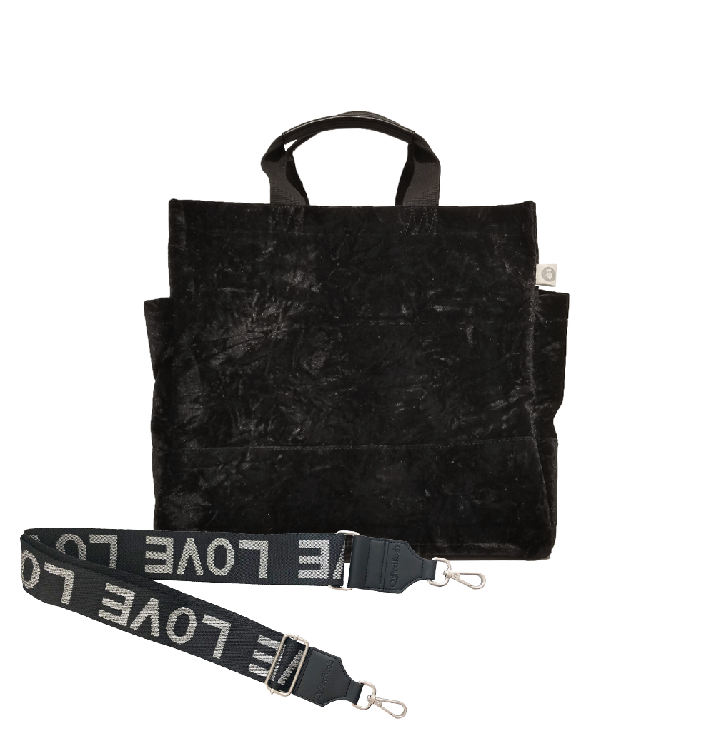 Monogram Stripe Luxe North South: Black Crushed Velvet - Quilted Koala