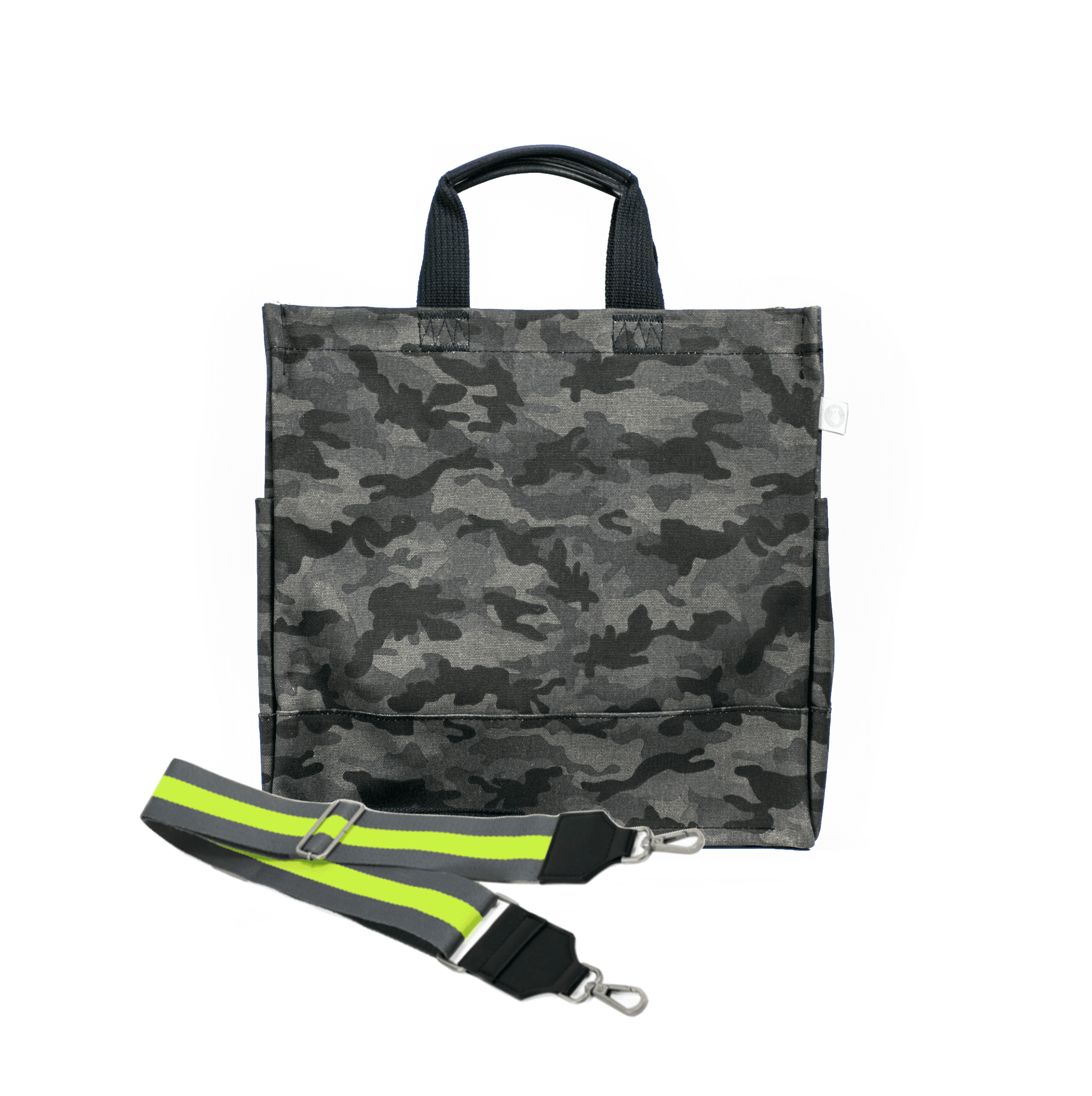 Split Letter Monogram Black Camo North South Bag with Stripe Strap - Quilted Koala