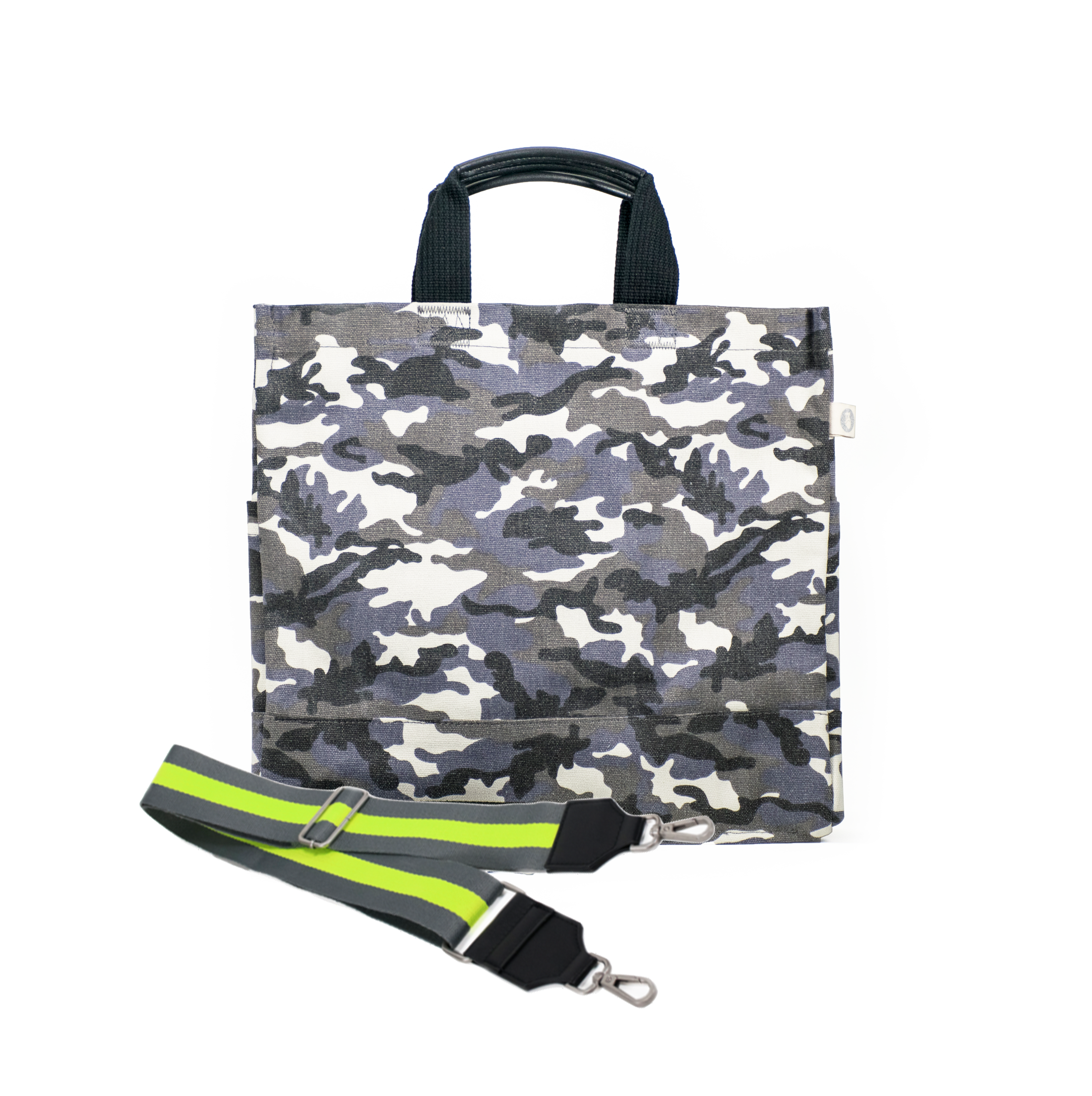 Grey Camo North South Bag with Multicolor Stripes - Quilted Koala