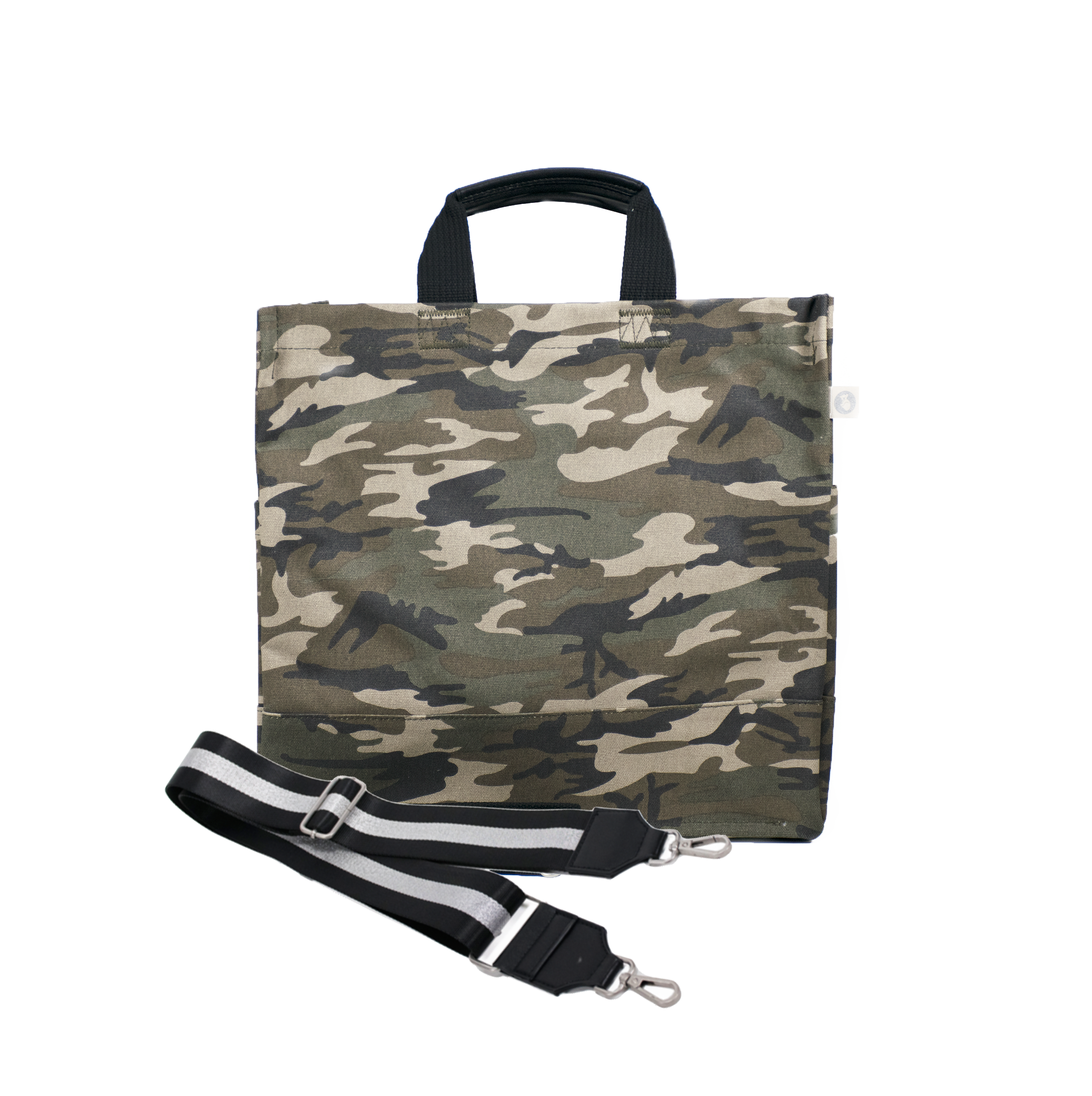 Split Letter Monogram Green Camo North South Bag with Stripe Strap - Quilted Koala