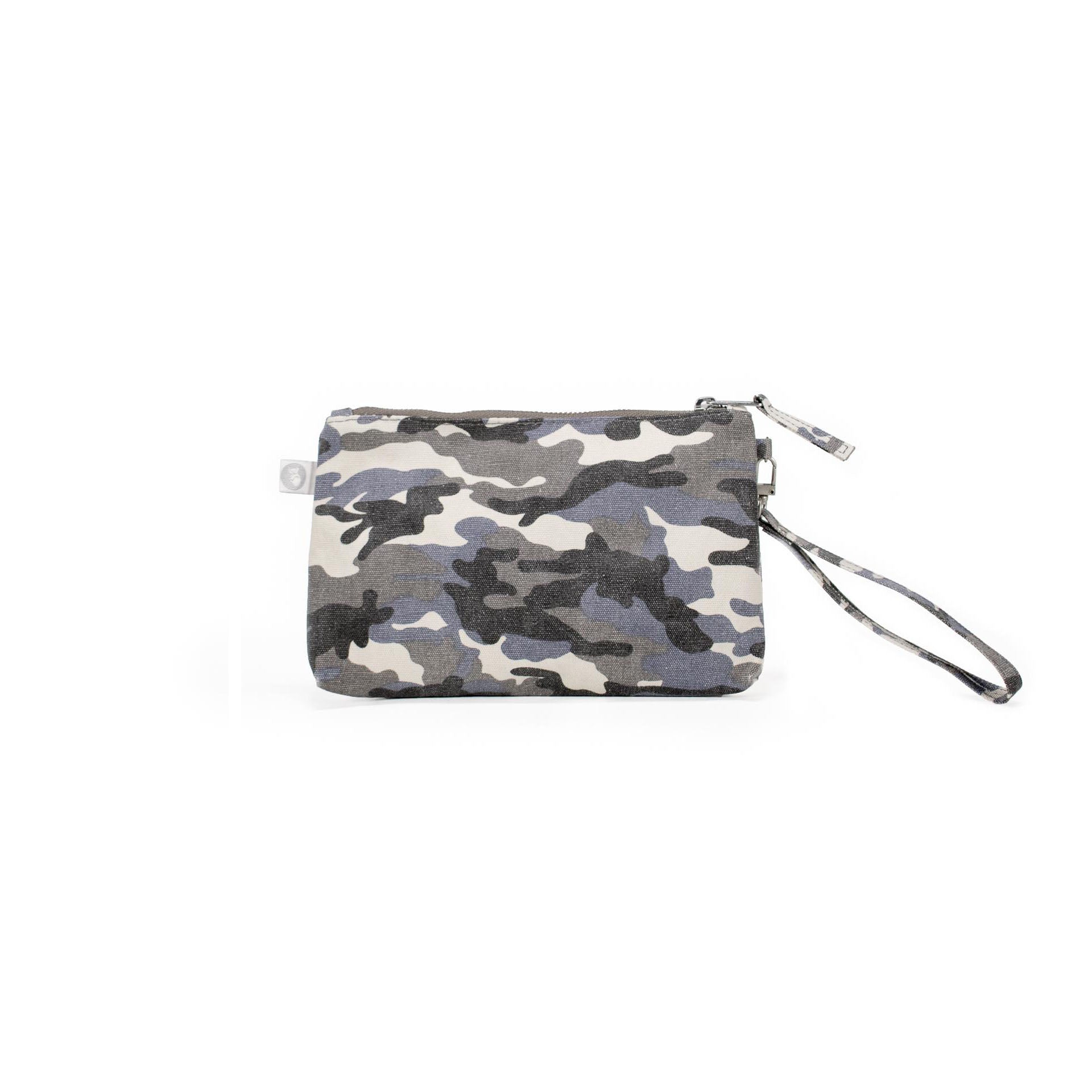 Mini Luxe Clutch with Wristlet: Grey Camouflage - Quilted Koala